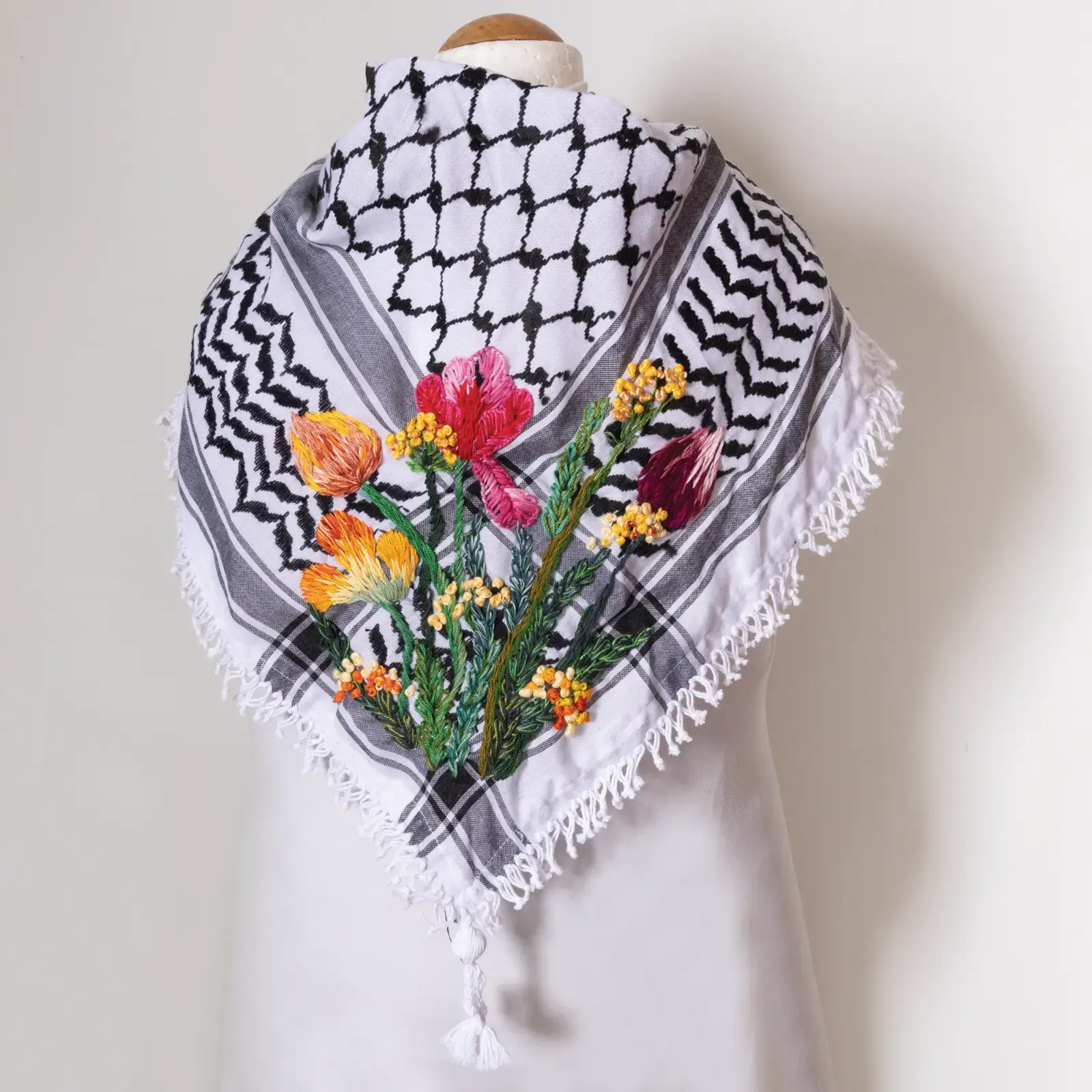 Multicolor Wildflower Embroidered Keffiyeh Scarf