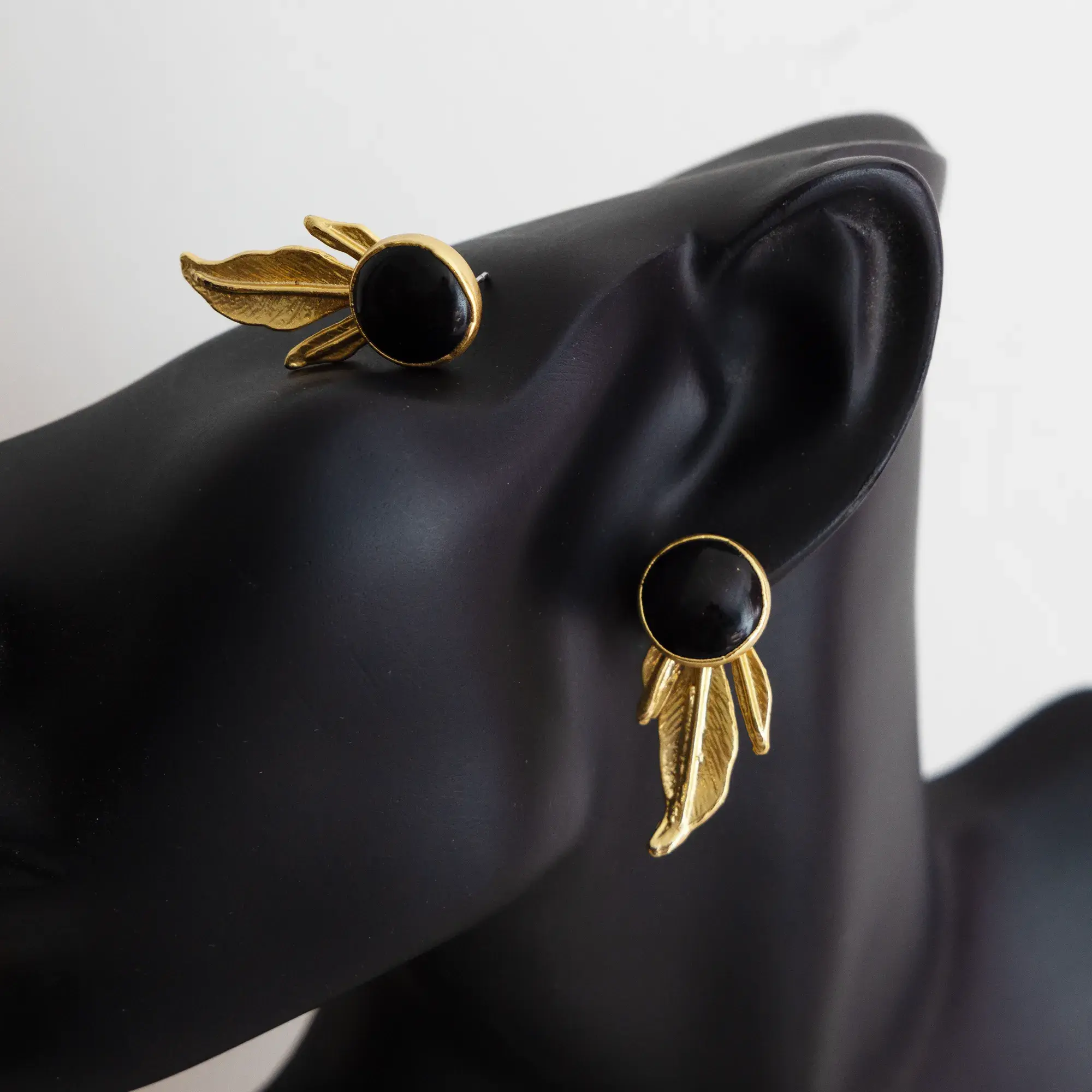 Handcrafted Black Onyx Gold-Plated Earrings with Distinctive Detail