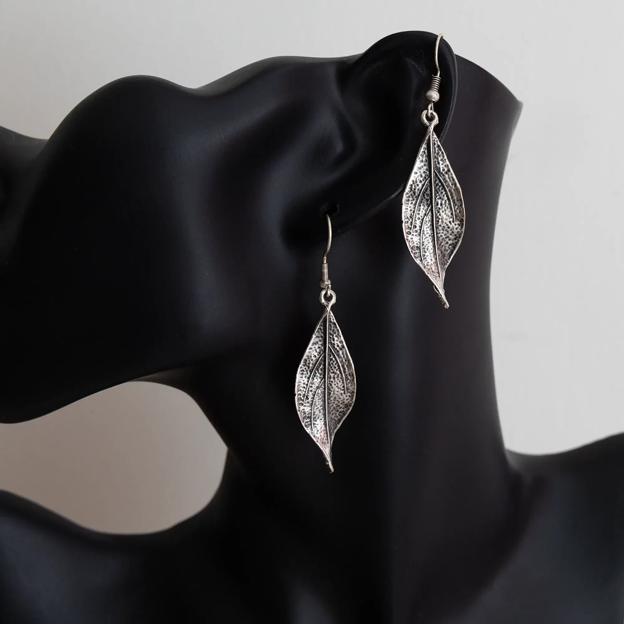 Handcrafted Silver-Plated Olive Leaf Earrings with Distinctive Detail