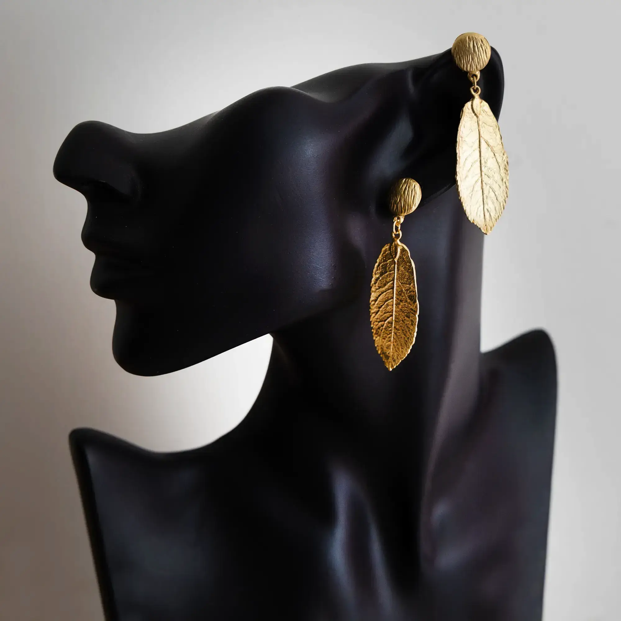 Handcrafted Gold-Plated Olive Leaf Earrings with Distinctive Detail