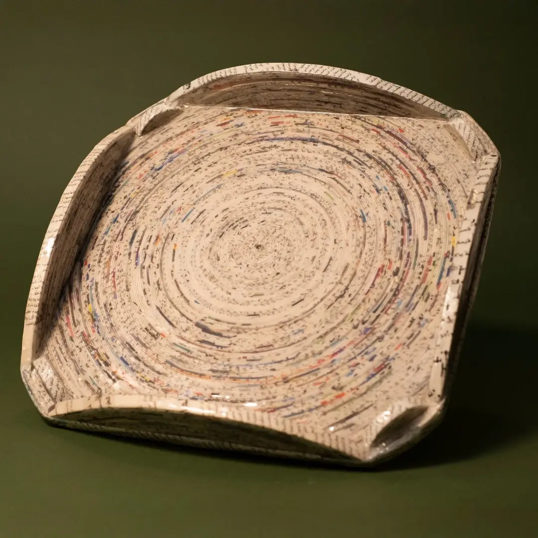Large Square Serving Tray in Recycled Newspaper Craft 40x40 cm