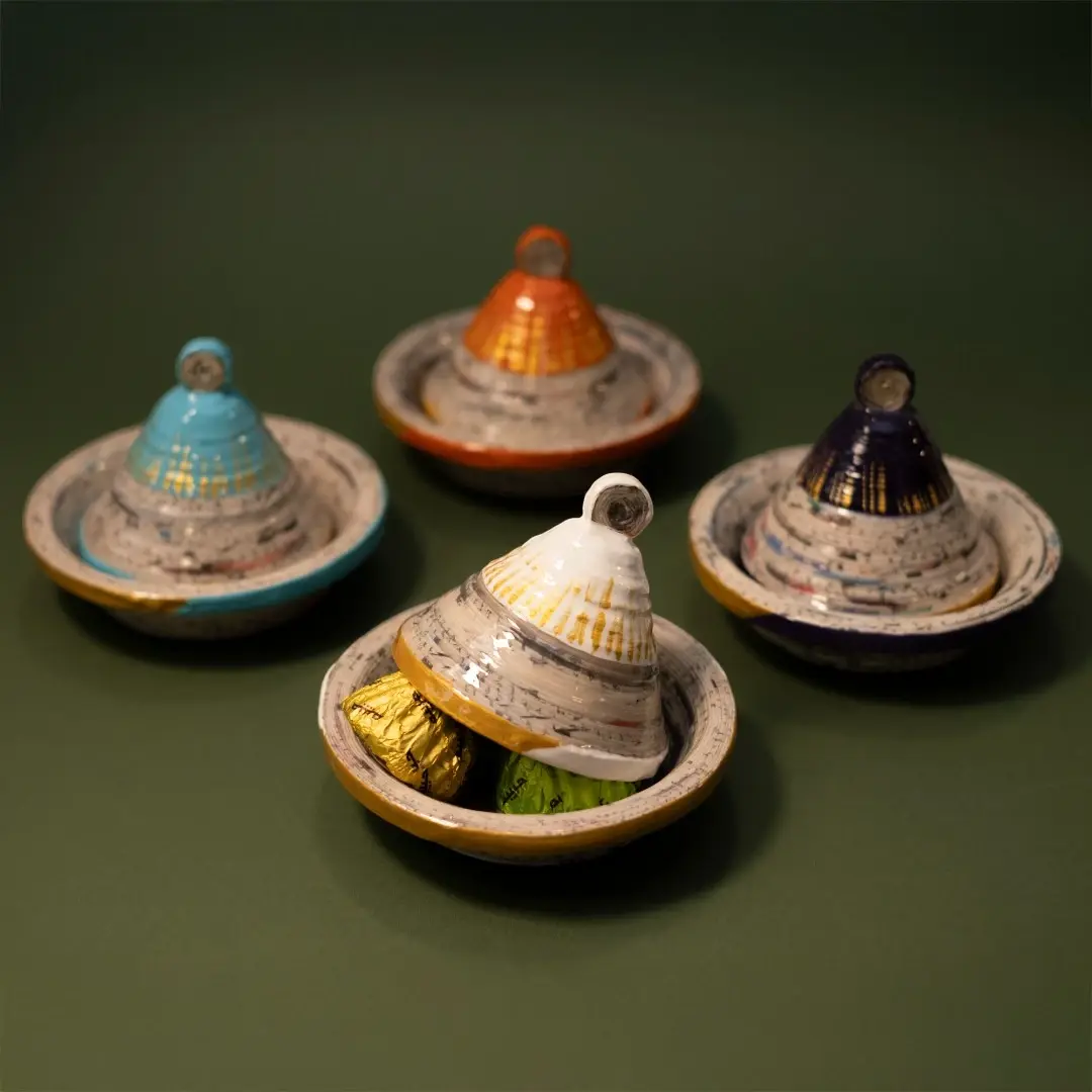 Handmade Recycled Newspaper Mini Tagine Set 4 Pieces 10x15 cm