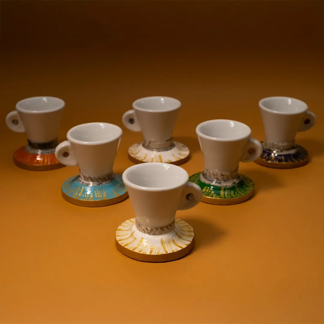 Espresso Cup Set with Recycled Newspaper Bases 6 Pieces 8x8 cm