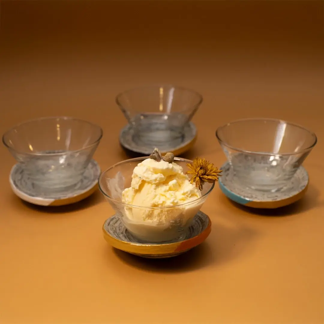 Glass Bowl Set with Recycled Newspaper Bases 4 Pieces 11x7.5 cm