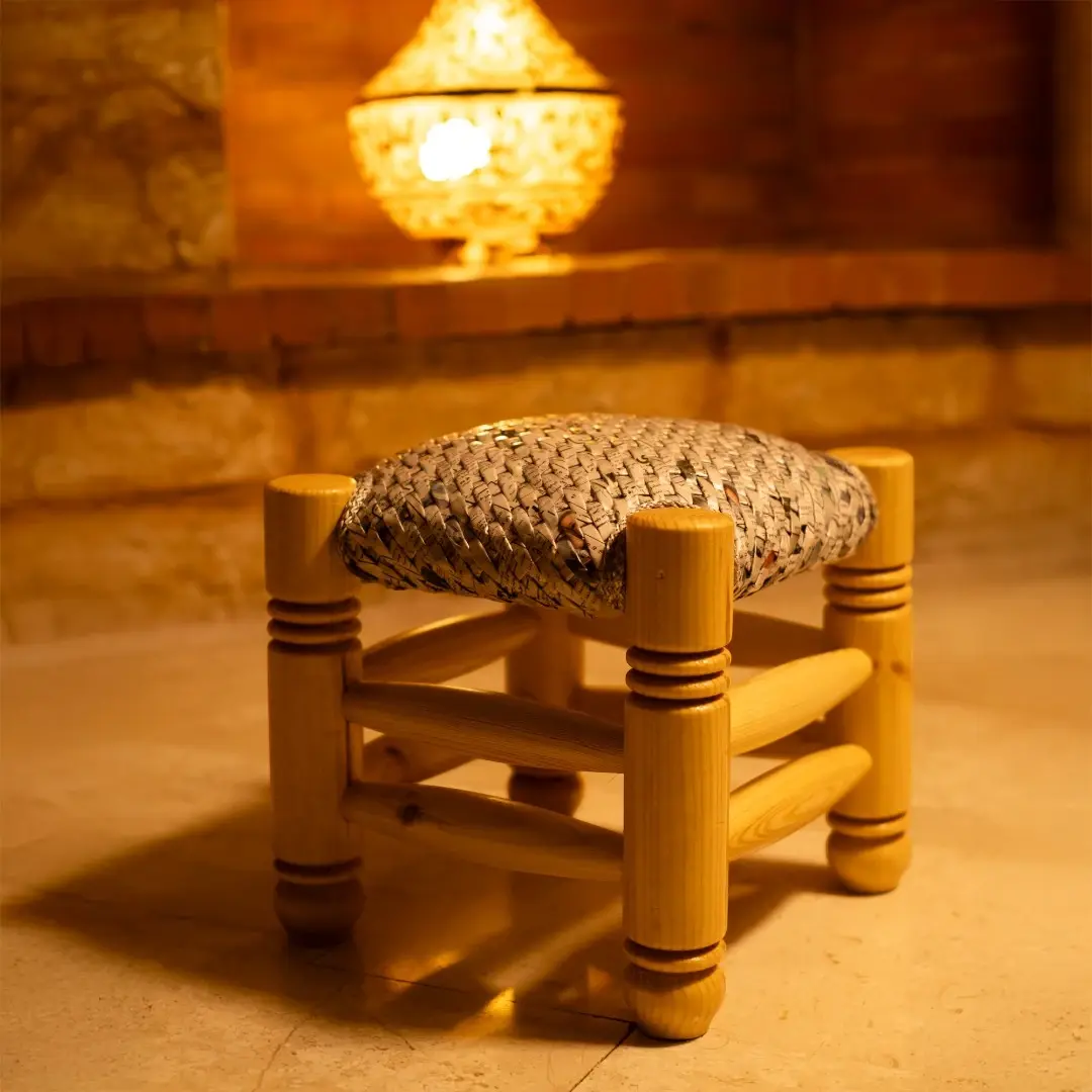 Handwoven Recycled Newspaper Small Stool 20x20x20 cm