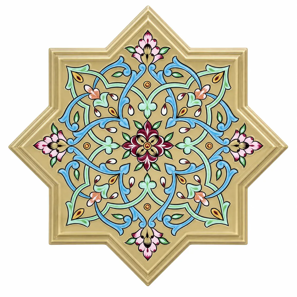 Eight-Point Star Arabesque Wooden Wall Art – 50x50 cm
