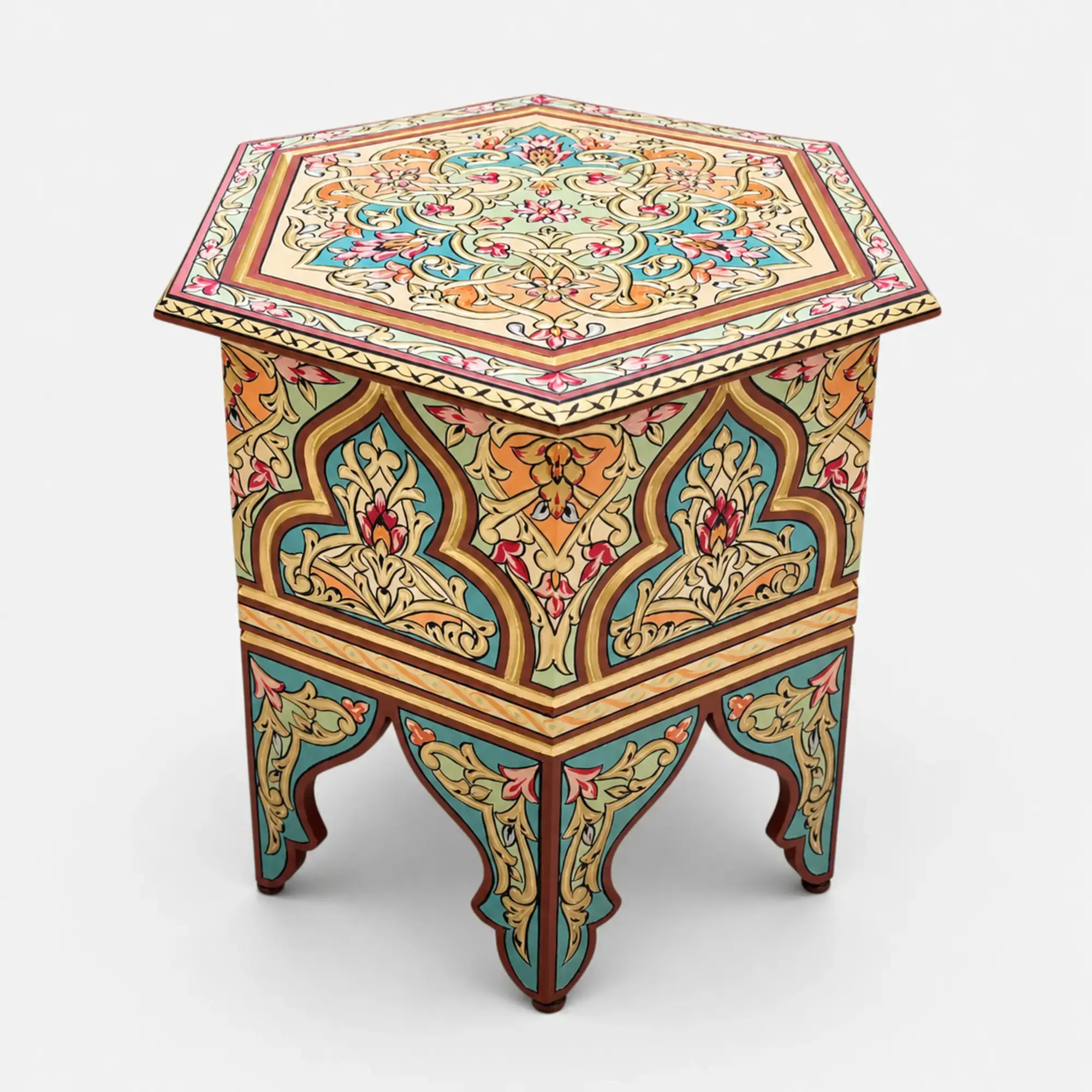Multicolor Hexagonal Arabesque Side Table – 45x45x45 cm