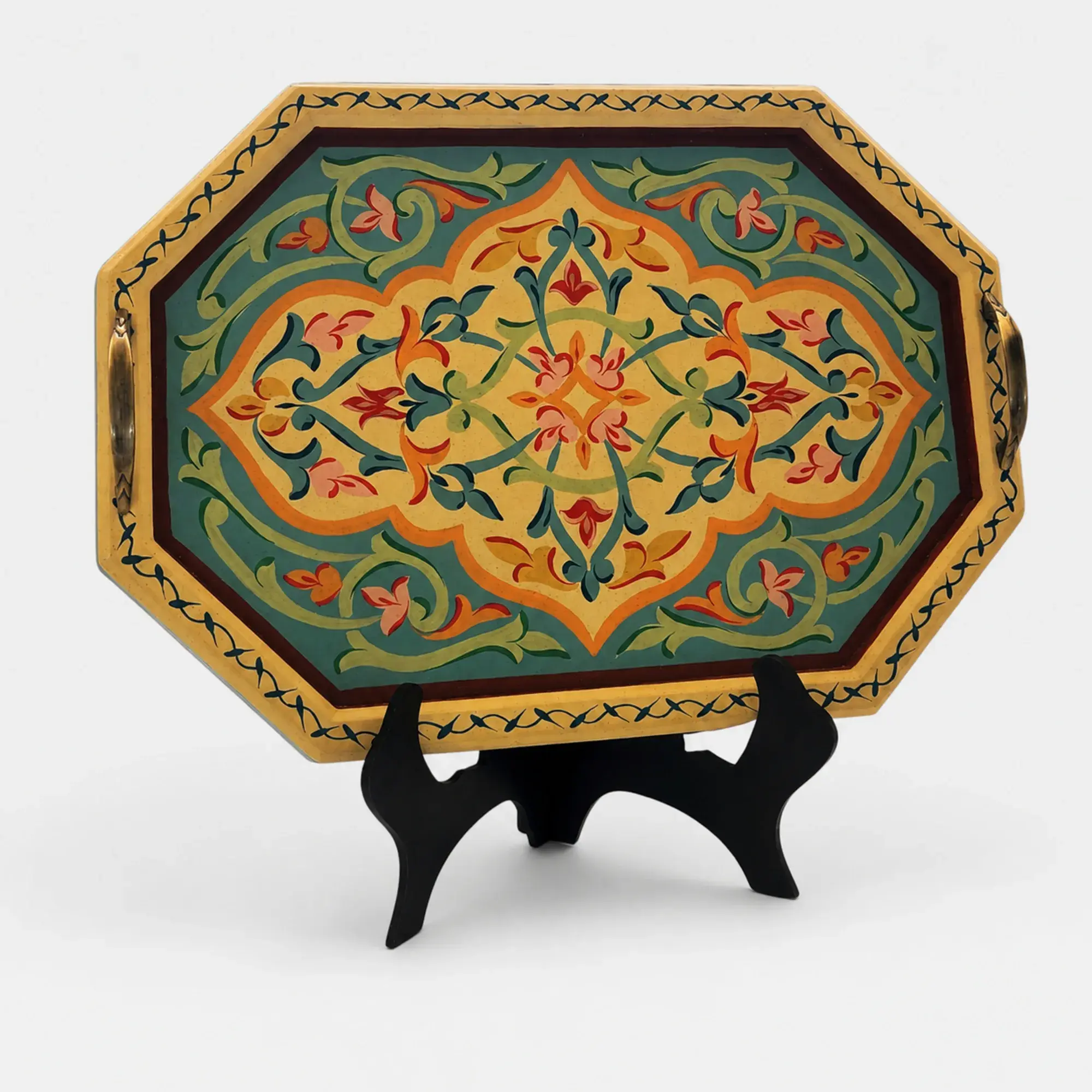 Octagonal Hand-Painted Arabesque Serving Tray – 40x28 cm