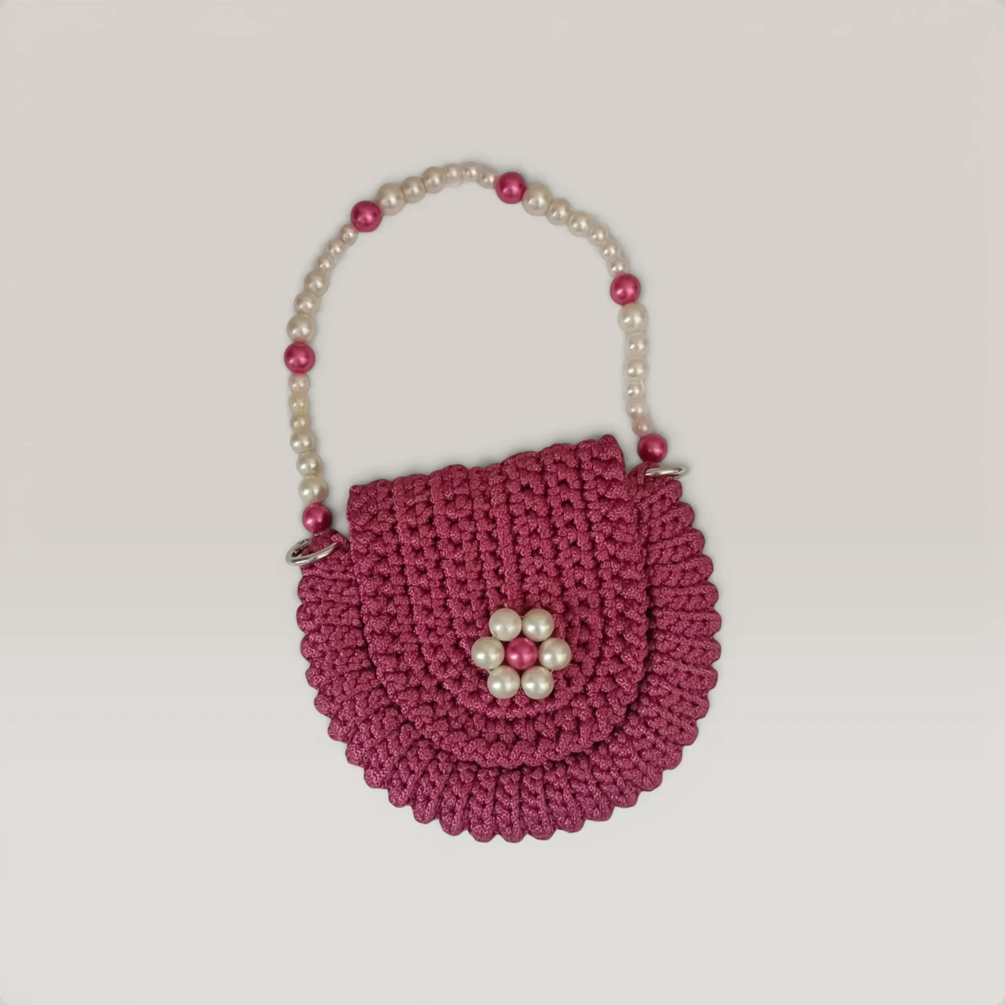 Dark Pink Handmade Crochet Mini Bag for Girls - Small Size