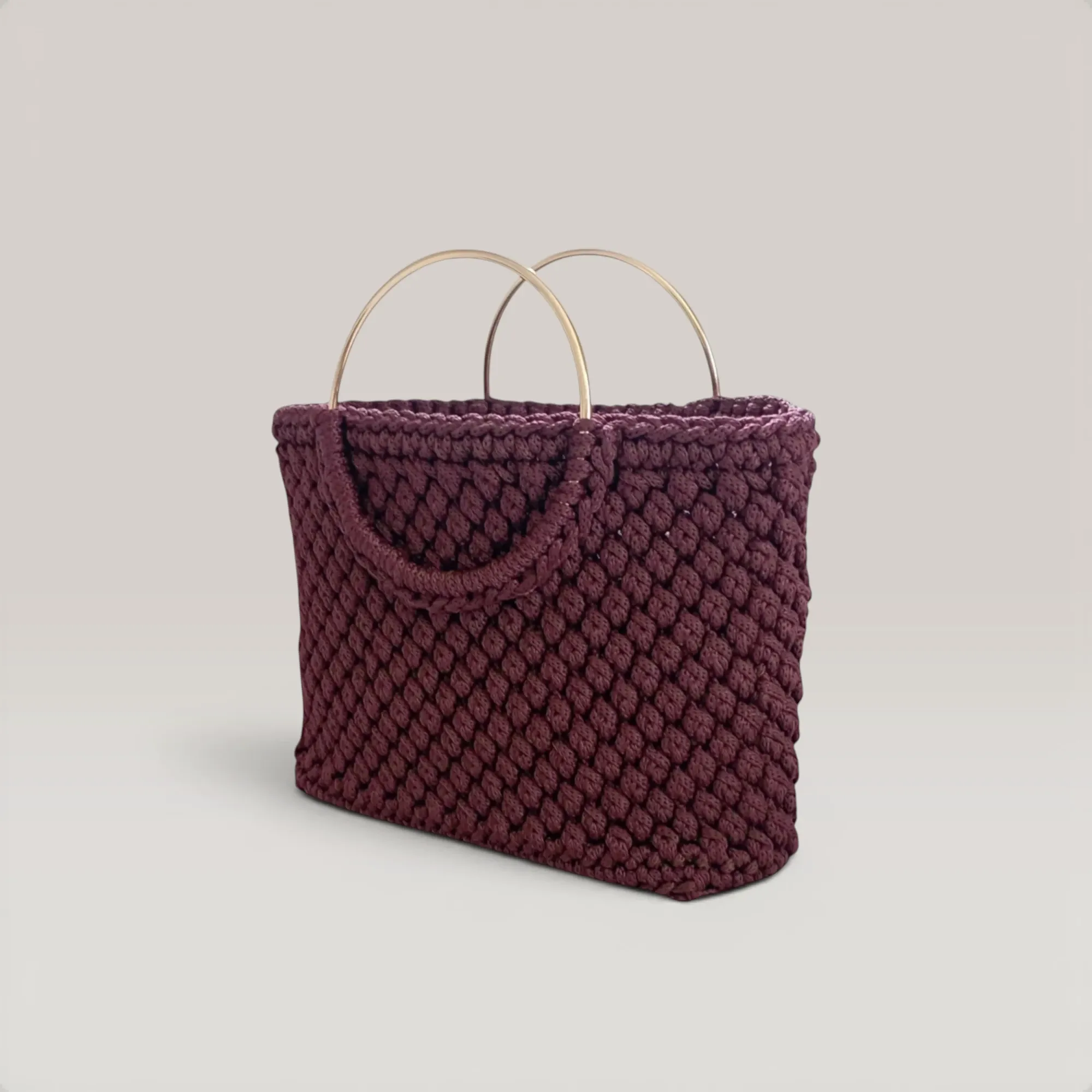Medium Crochet Basket Bag with Metal Handle - Custom Color