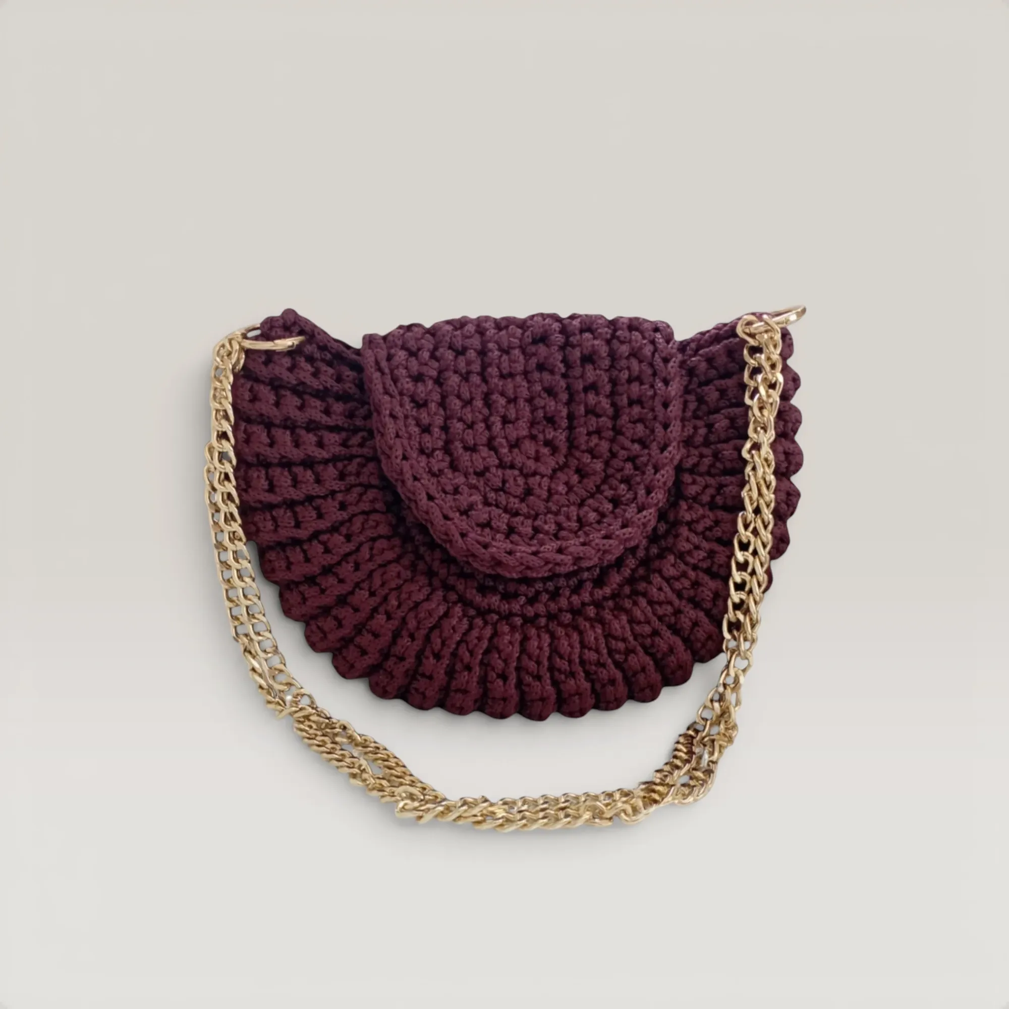 Dark Maroon Handmade Crochet Crossbody Bag - Medium Size