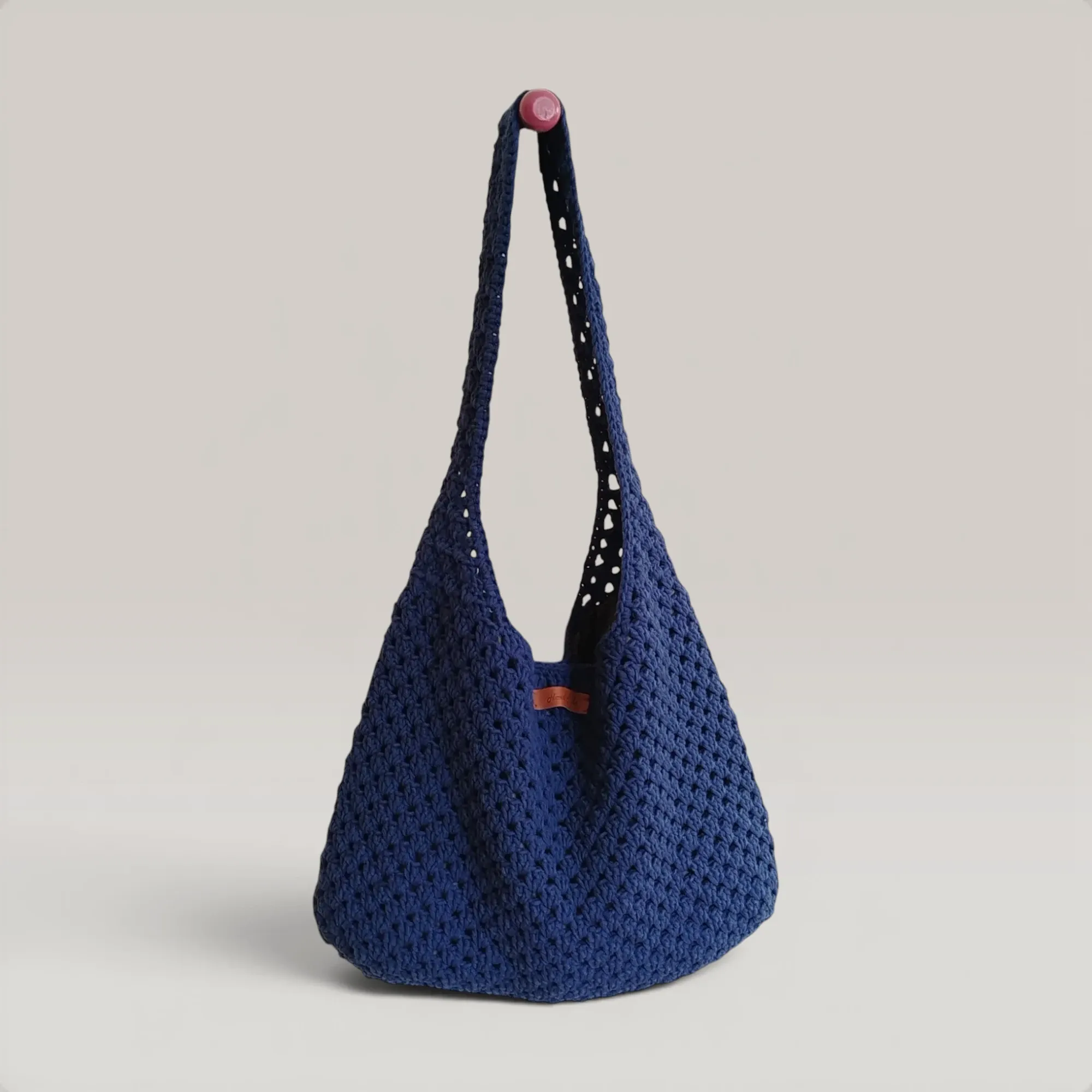 Large Navy Daily Crochet Bag with Lining & Closure Option - 30x40 cm