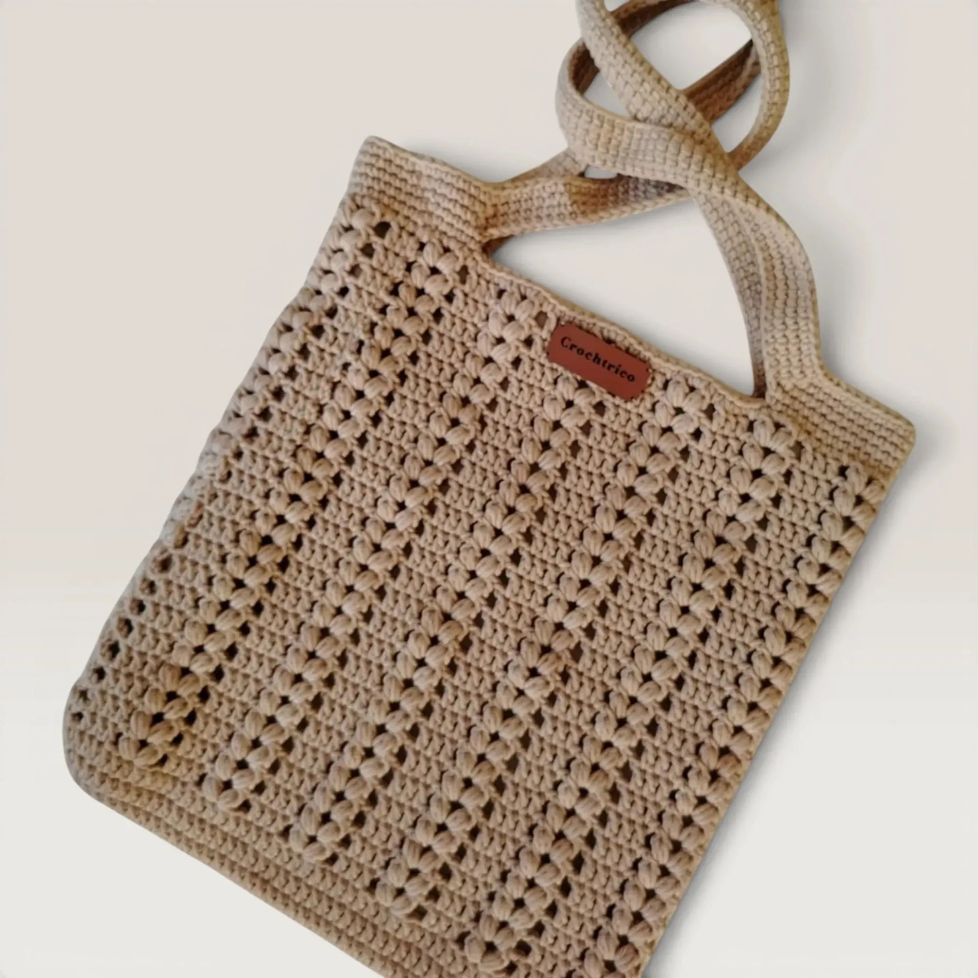 Beige Handmade Tote Bag with Lining & Magnetic Lock - 23x29 cm