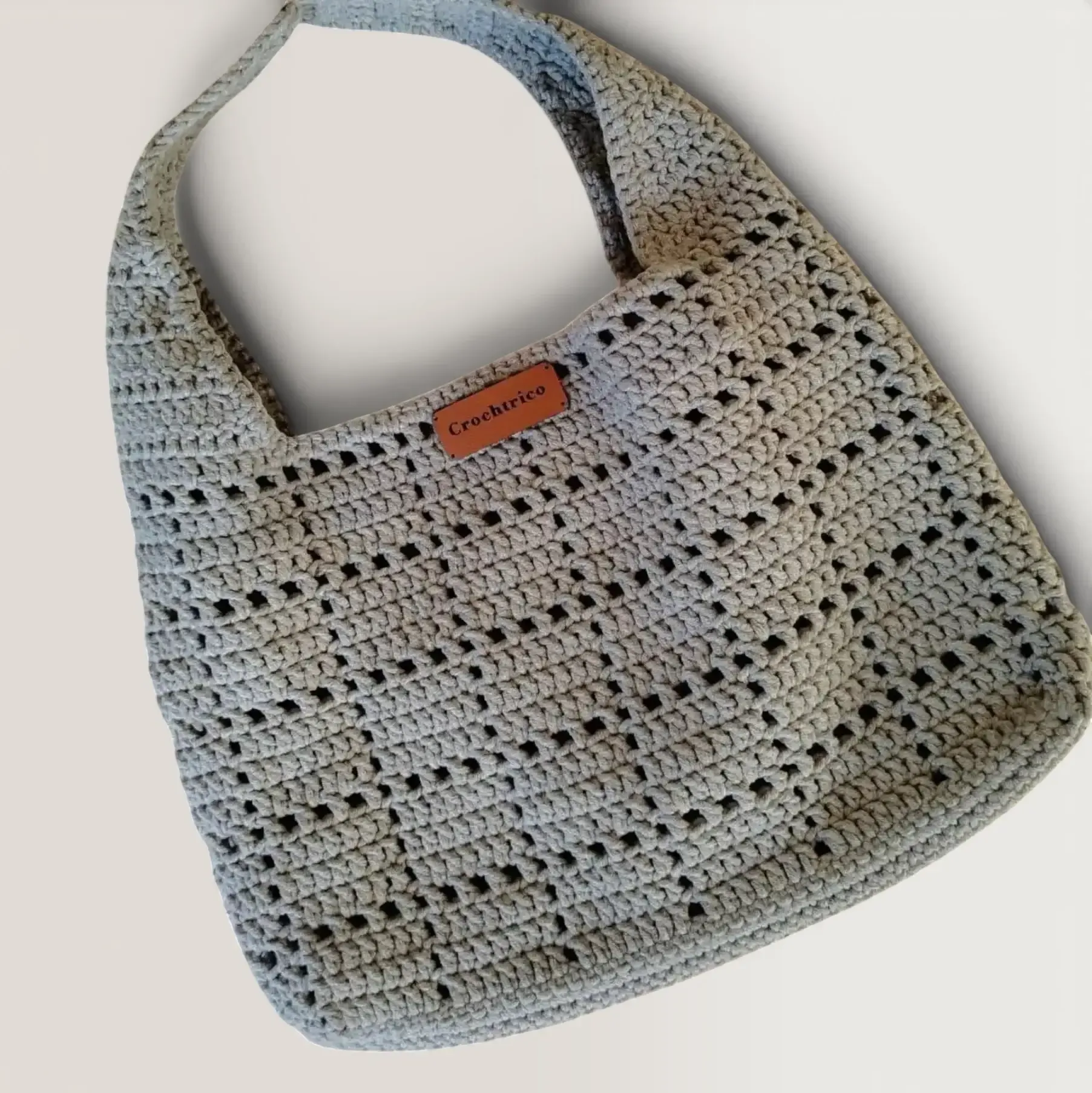 Grey Crochet Bag with Inner Lining & Magnetic Lock - 23x32 cm