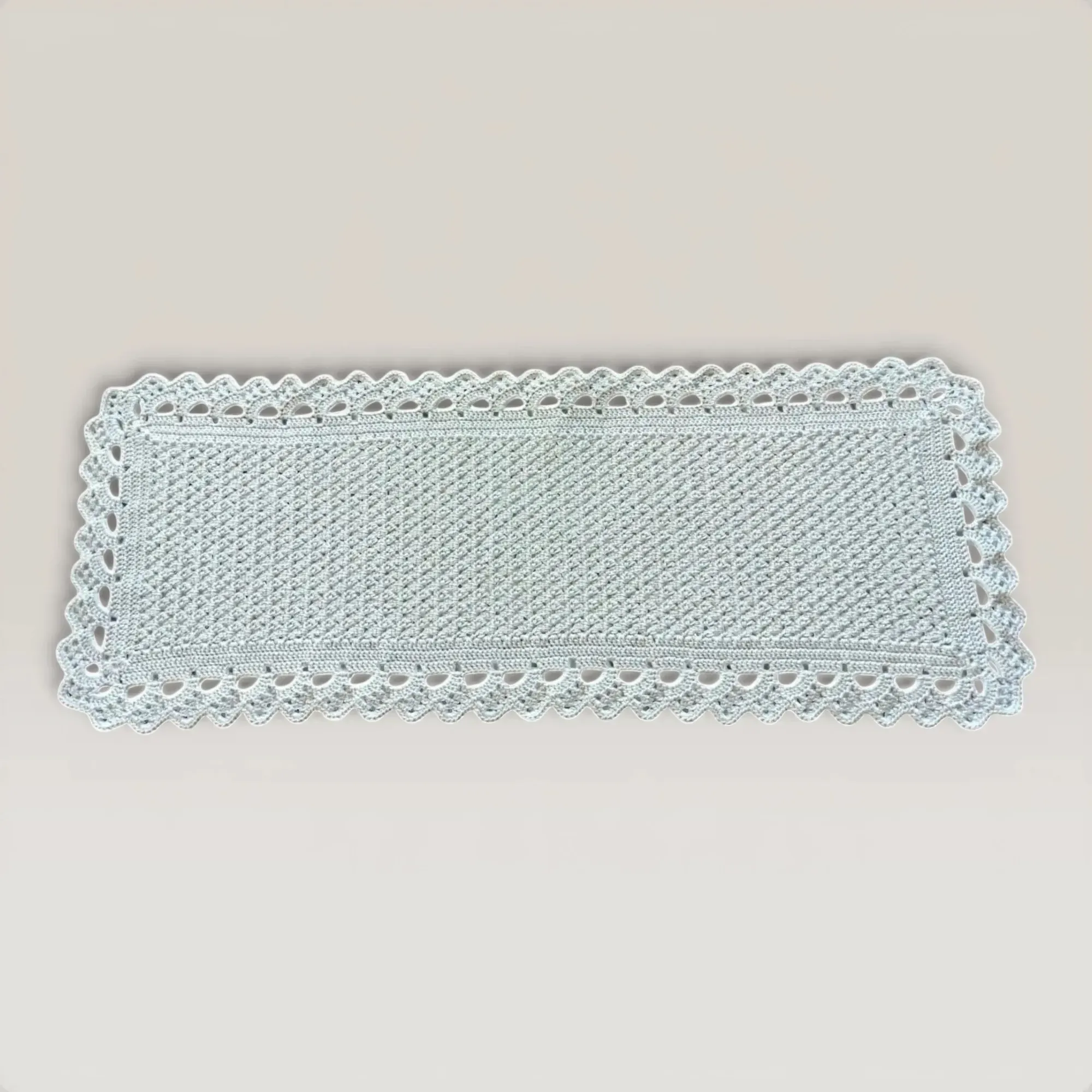 Off-White Handmade Table Runner - Polyester Yarn 90x34 cm