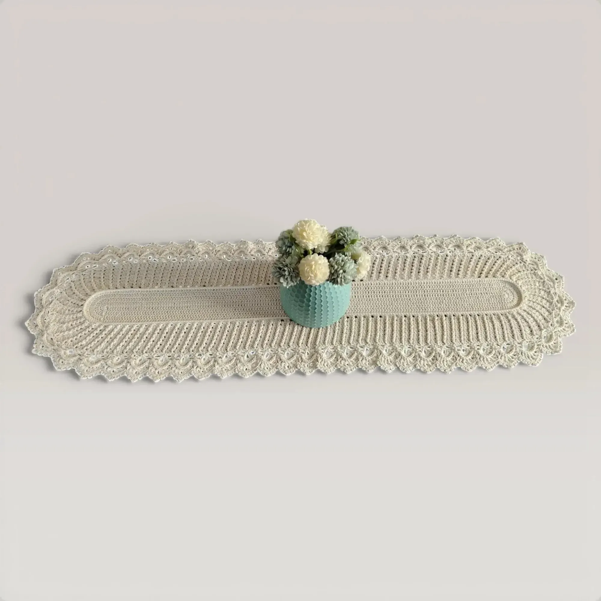 Handmade Crochet Oval Table Runner - 100% Cotton 95x27 cm