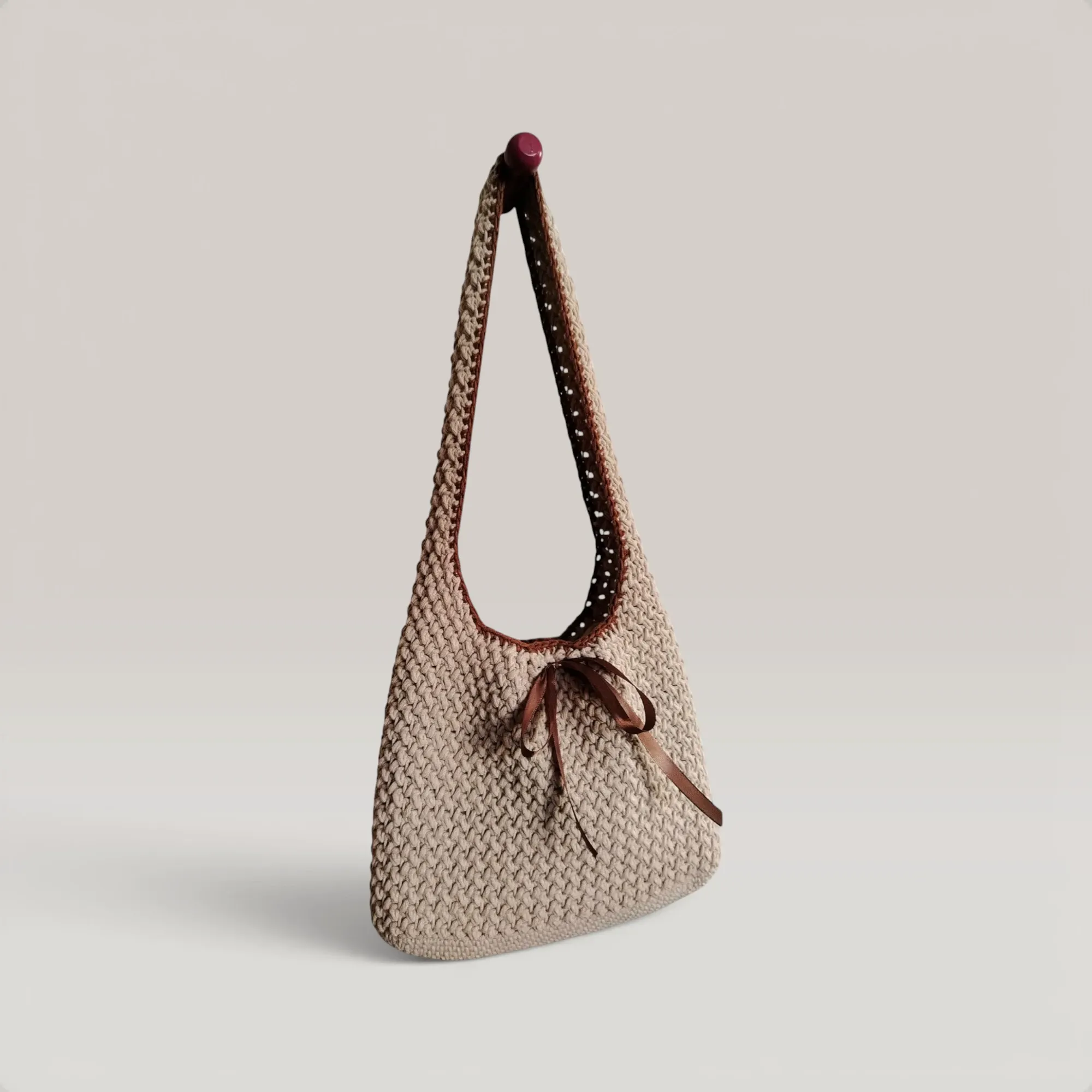 Handmade Crochet Tote Bag with Lining & Magnetic Closure - 28x25 cm