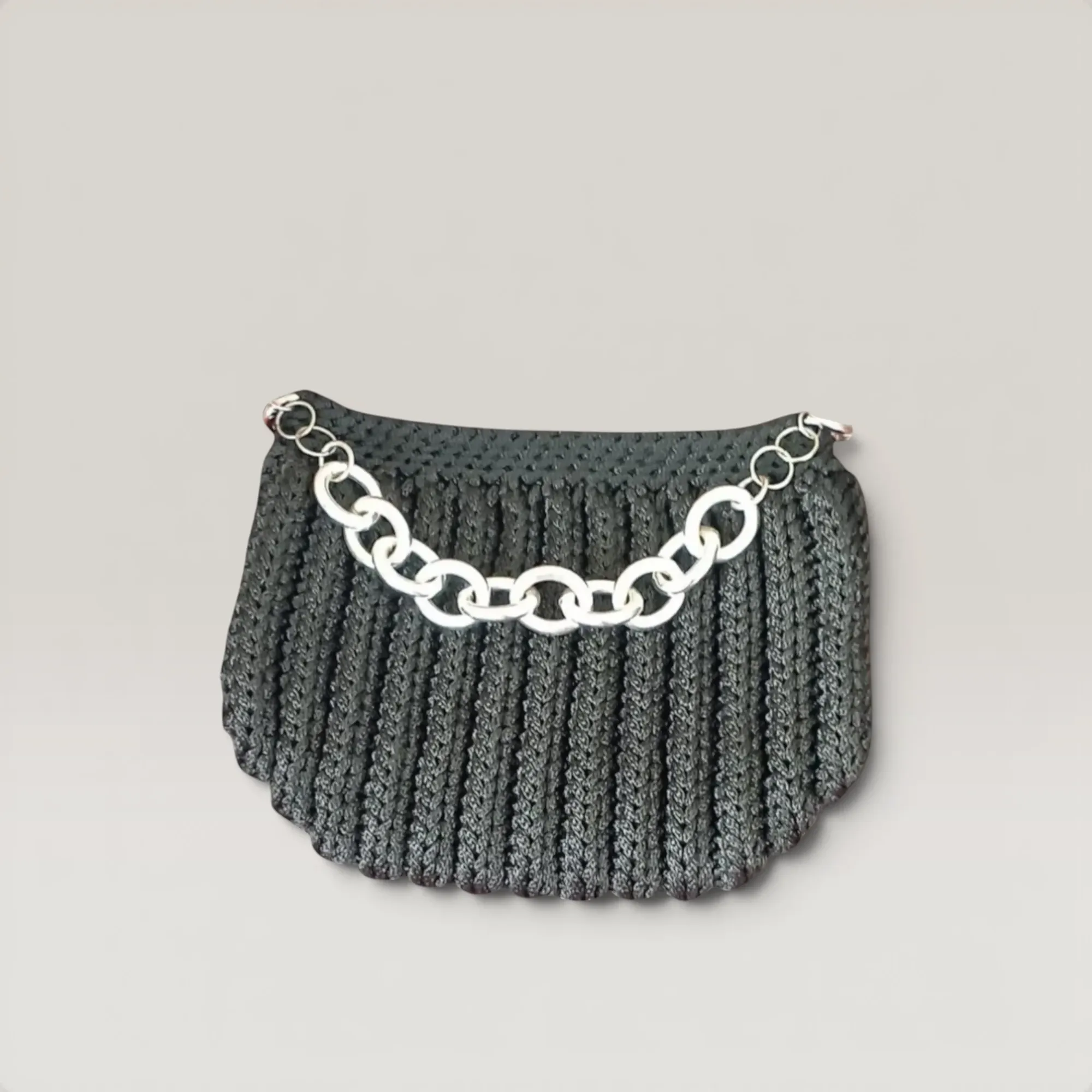 Black Crochet Evening Clutch Bag with Inner Lining - 20x15 cm