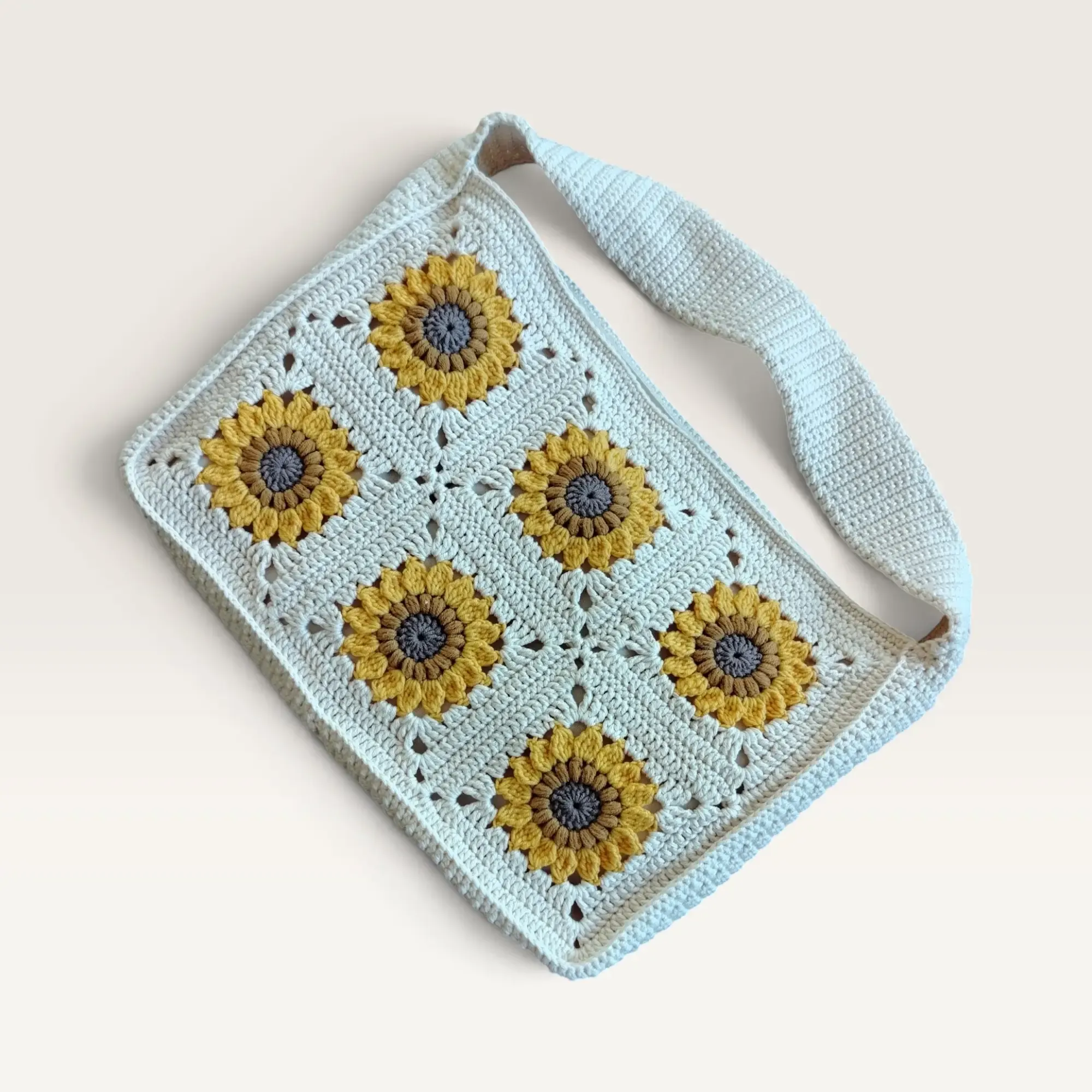 Sunflower Handmade Crochet Shoulder Tote Zippered 34x24x6cm