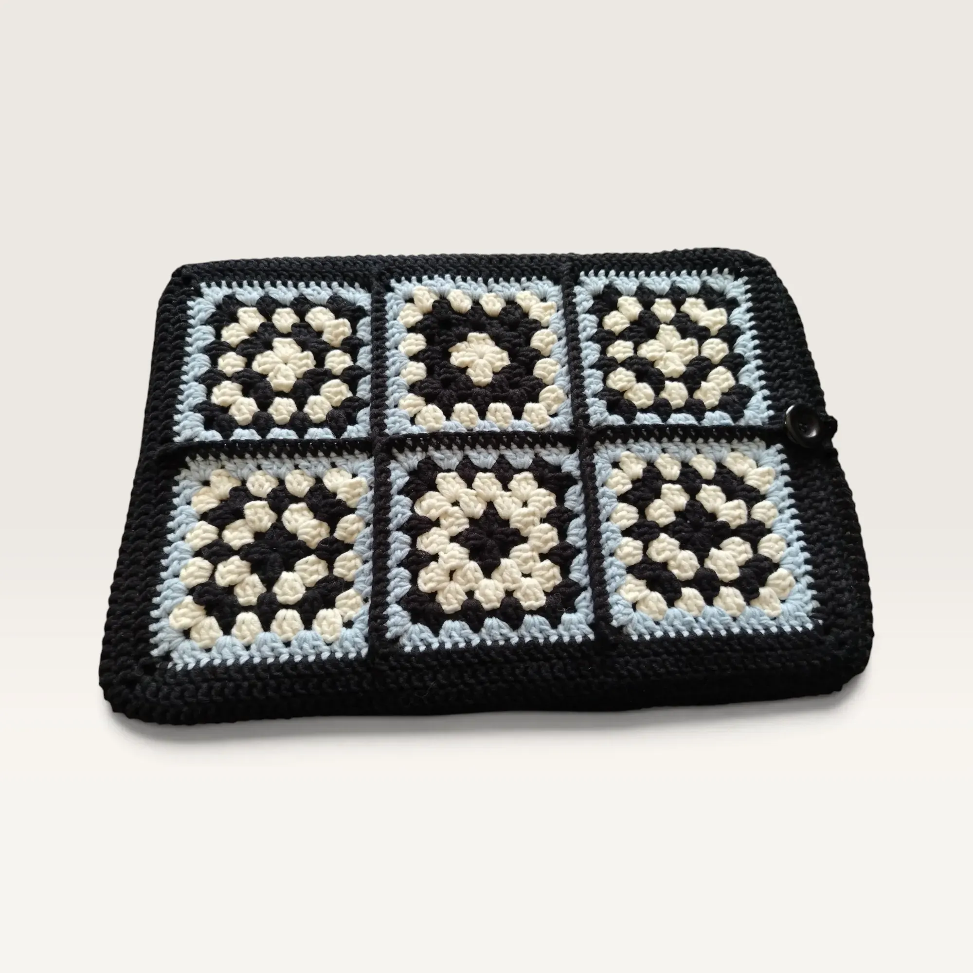 Black Cream Handmade Crochet Laptop Sleeve Cover with Custom Size