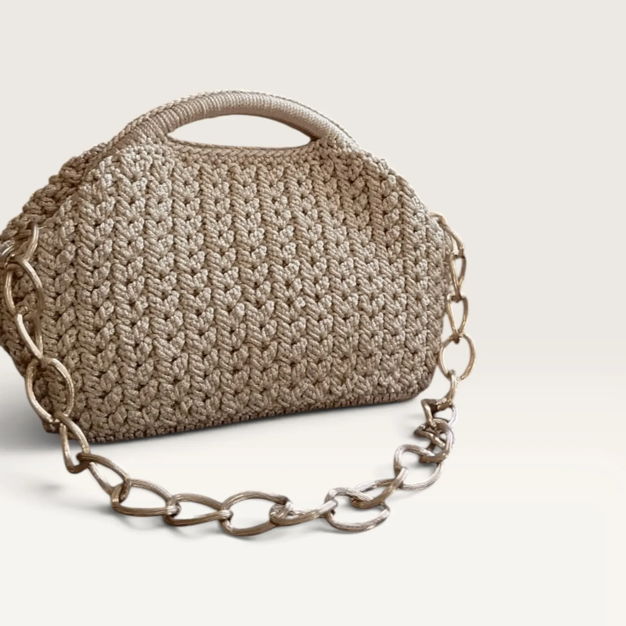 Cream Turkish Yarn Crochet Handbag Chain Strap 25x12x16cm