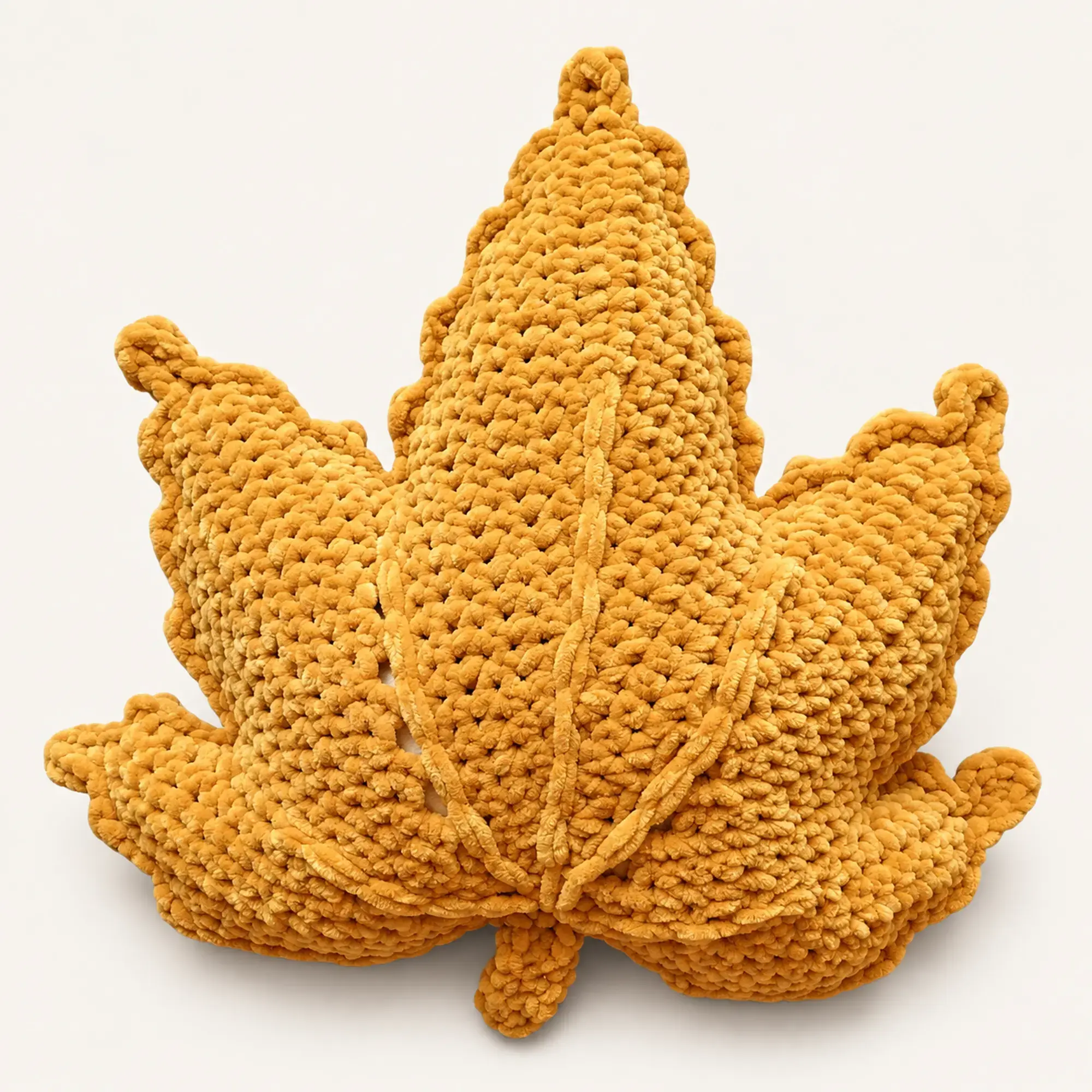 Maple Leaf Crochet Cushion in Mustard Yellow