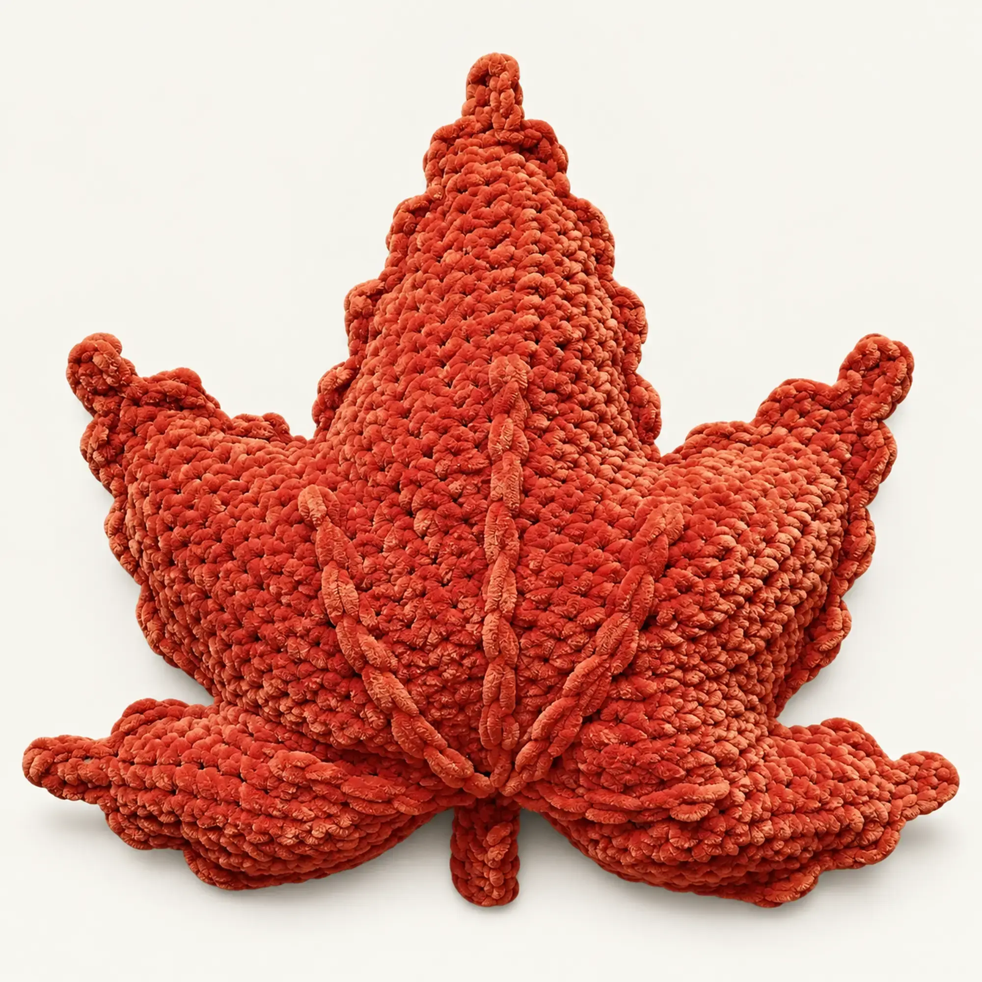 Maple Leaf Crochet Cushion in Rust Orange