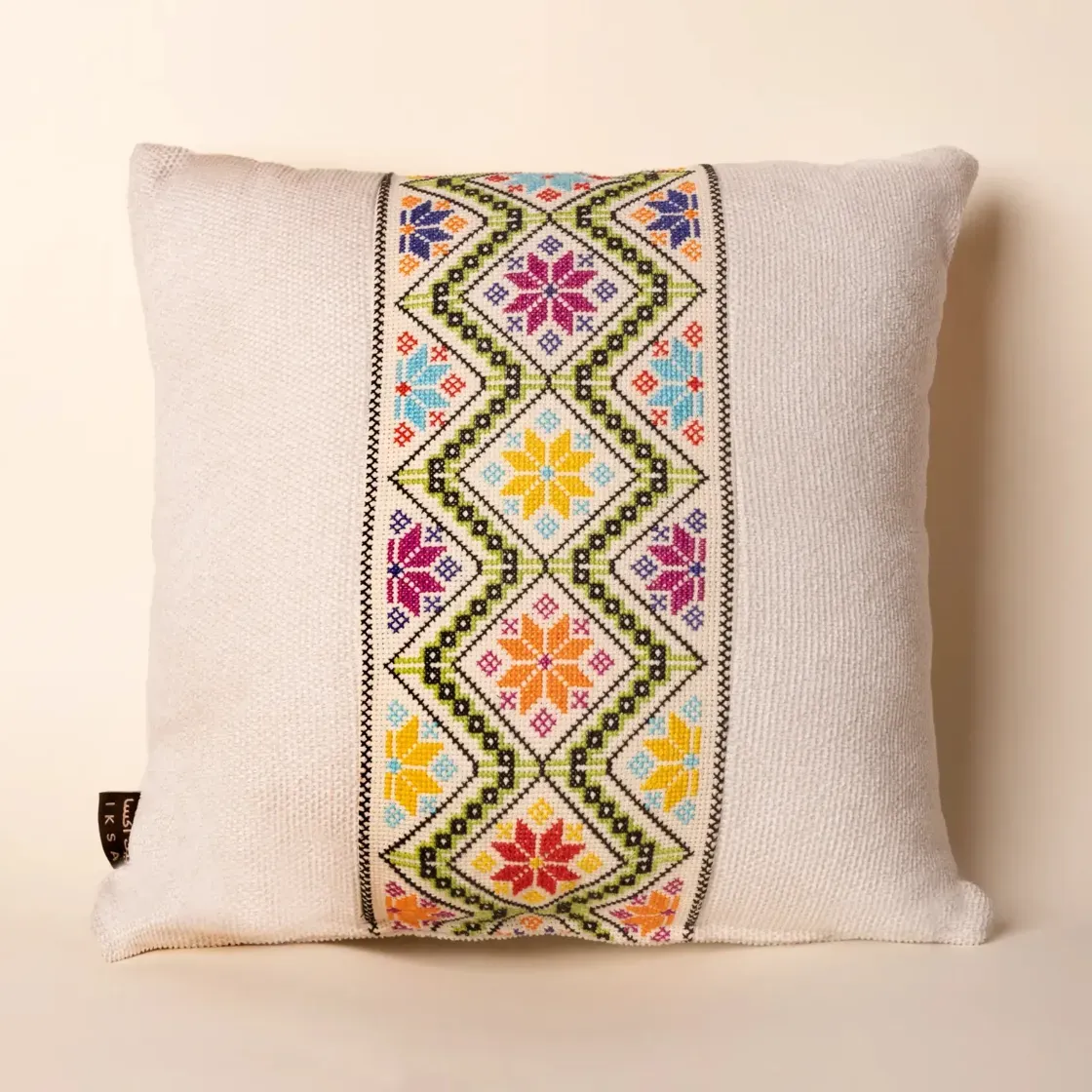 Handmade Green Chevron Zigzag Embroidered Cushion Cover 43x43 cm