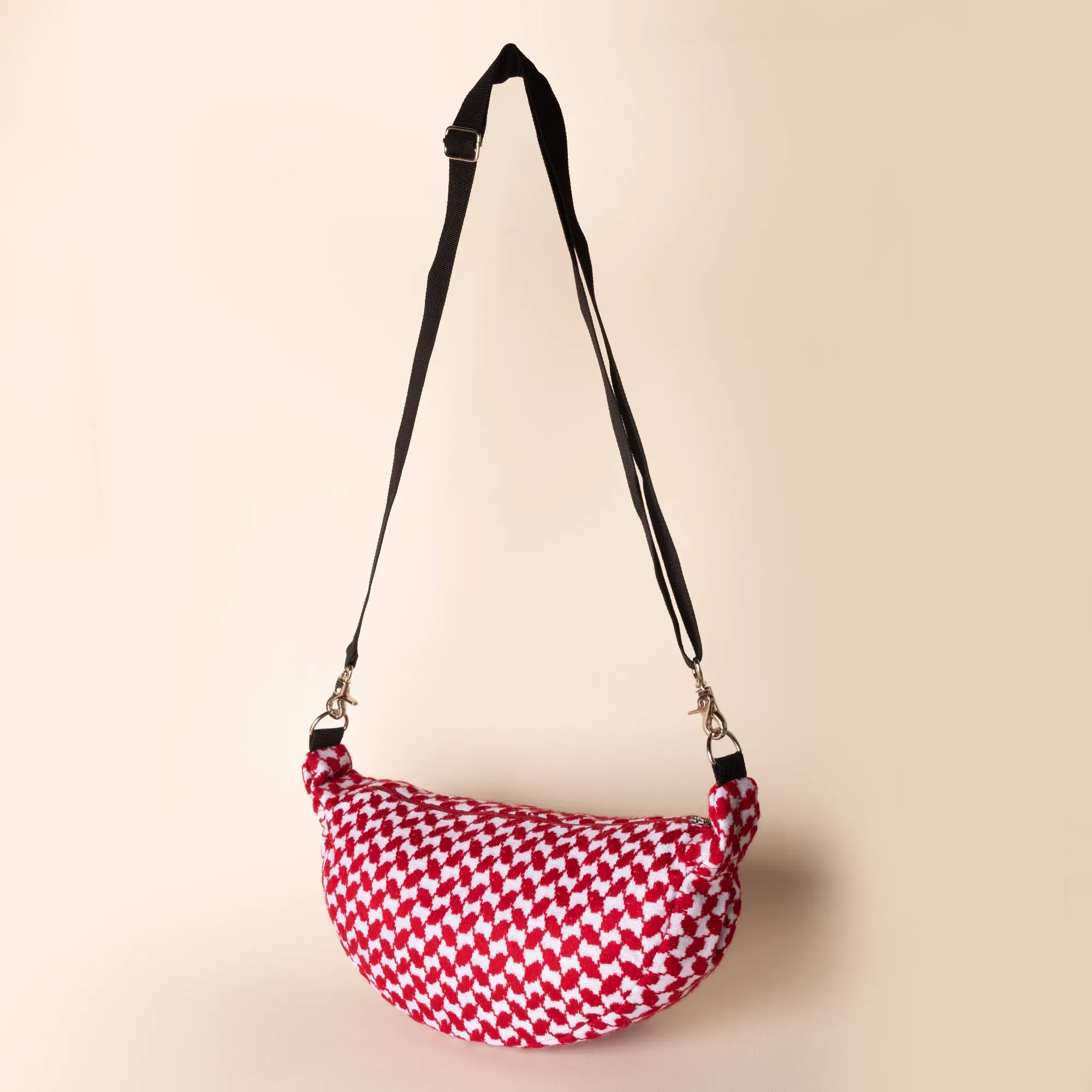 Handmade Vibrant Red Keffiyeh Crossbody Bag with Secure Zip Pocket