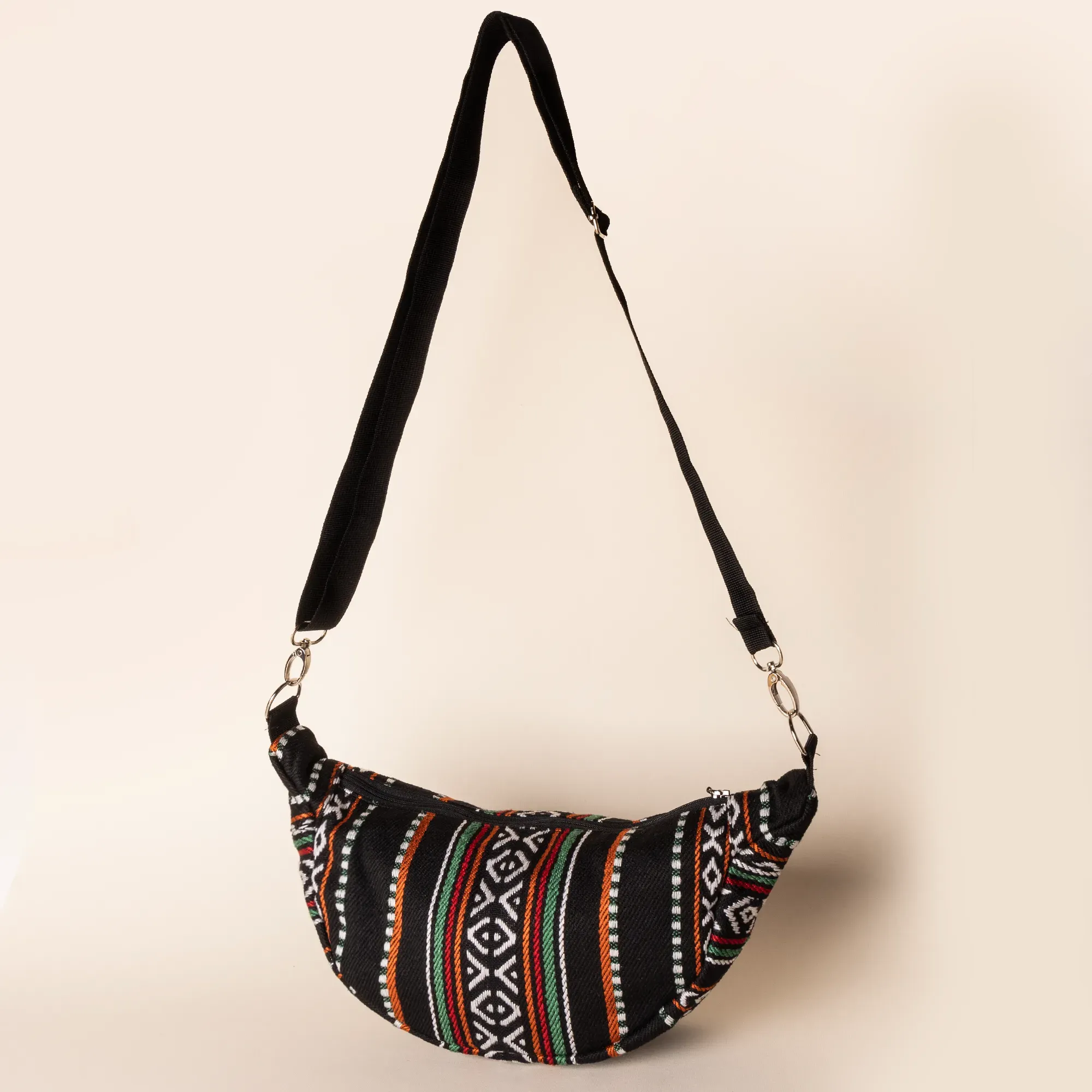Handmade Midnight Sadu Heritage Crossbody Bag with Zip Pocket