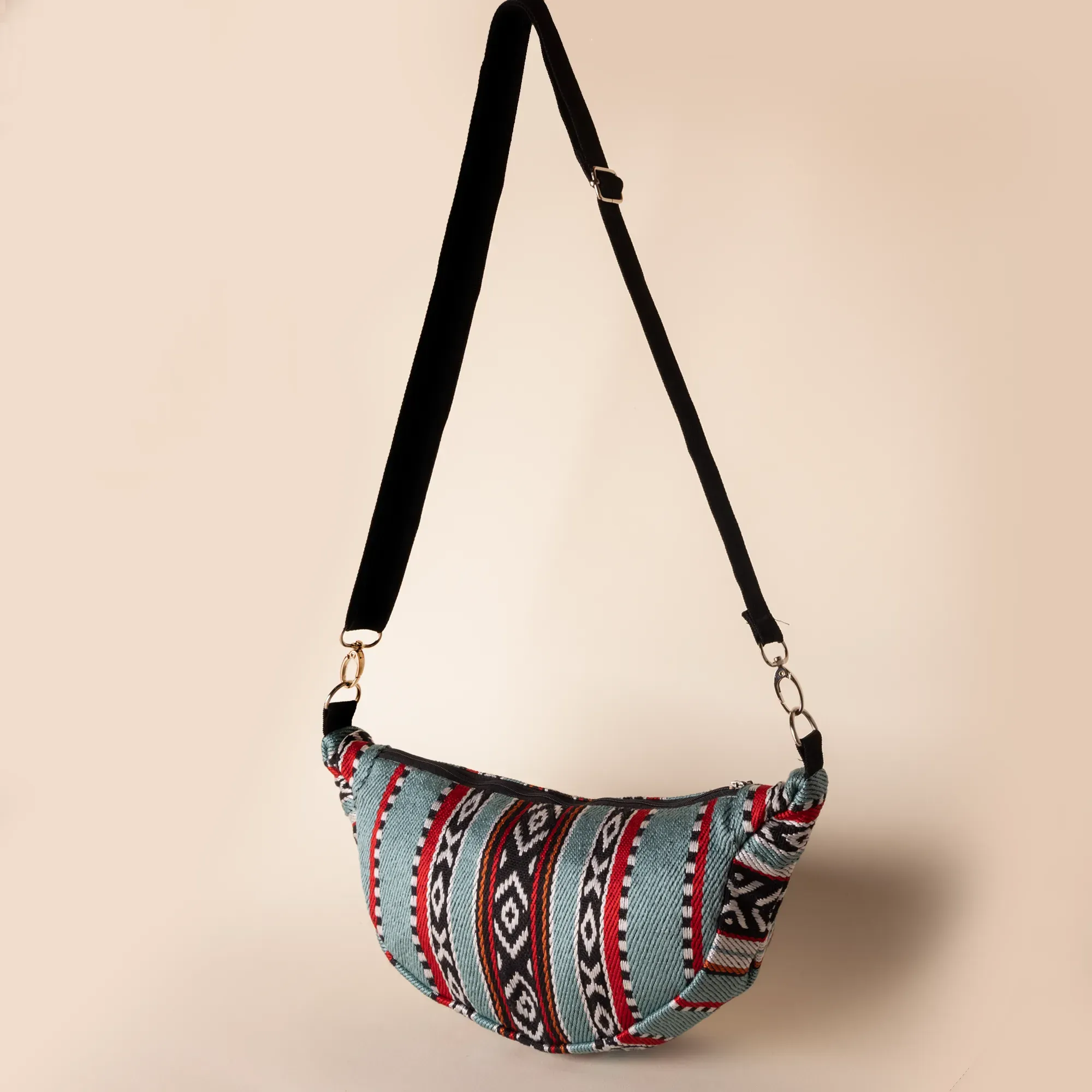 Handmade Sky Coral Heritage Crossbody Bag with Secure Zip Pocket