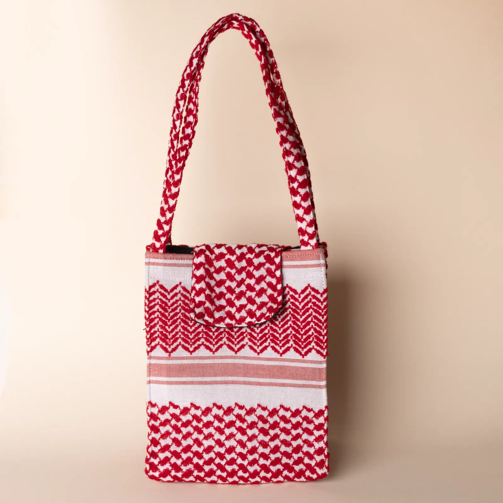 Handmade Vibrant Red Keffiyeh Insulated Lunch Box Bag Thermal