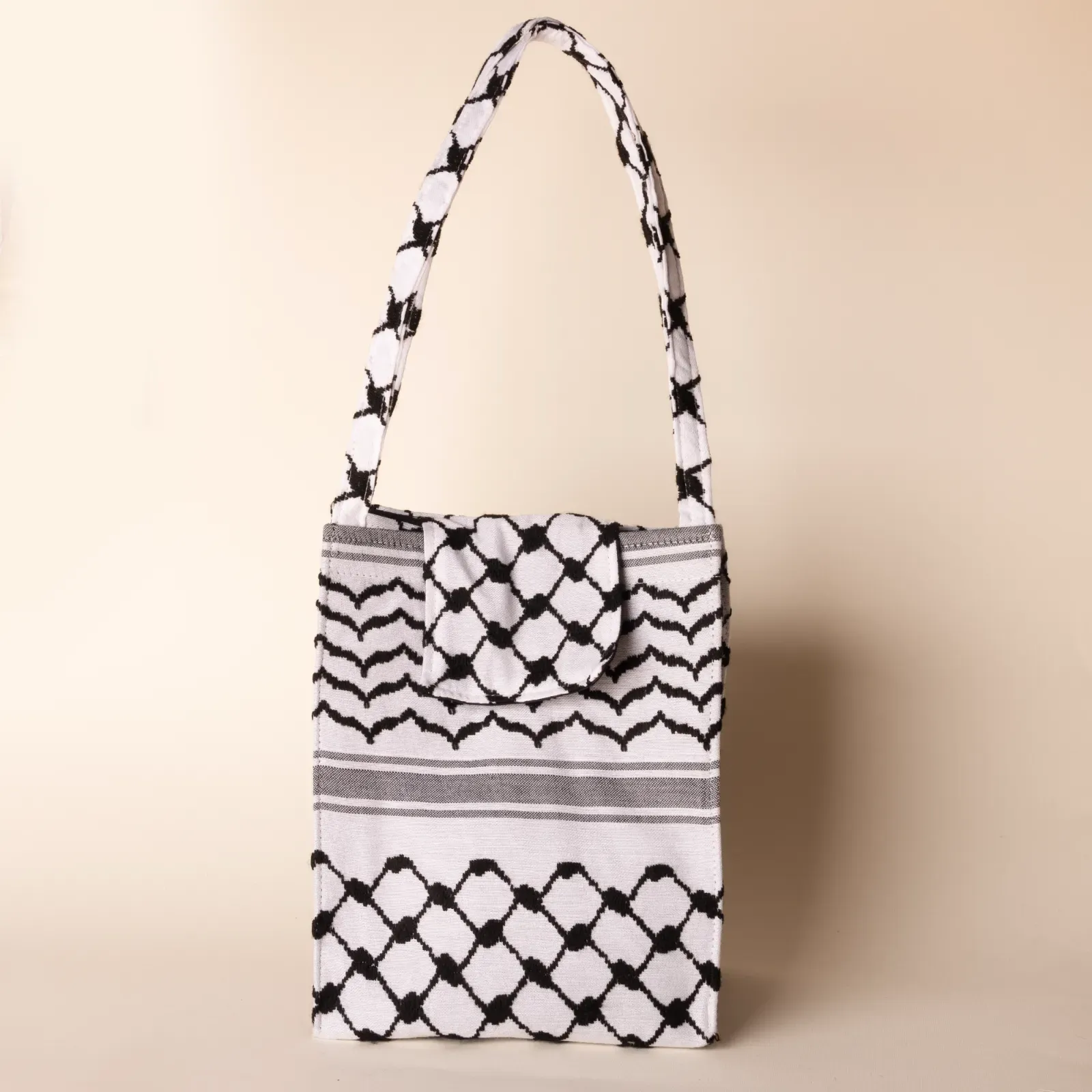 Handmade Black White Keffiyeh Lunch Box Bag Thermal Insulated