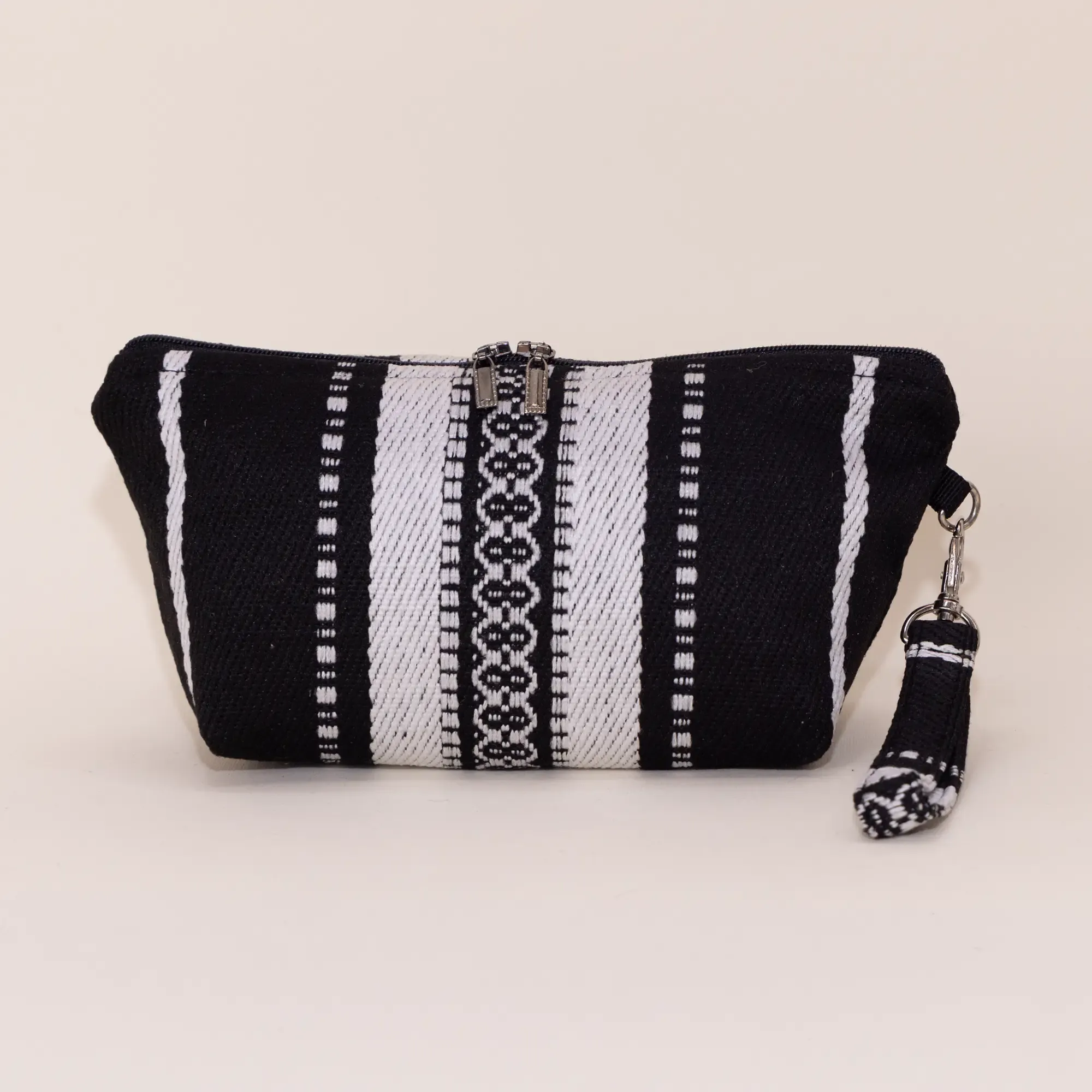 Handmade Black White Sadu Makeup Bag Water Resistant Lining