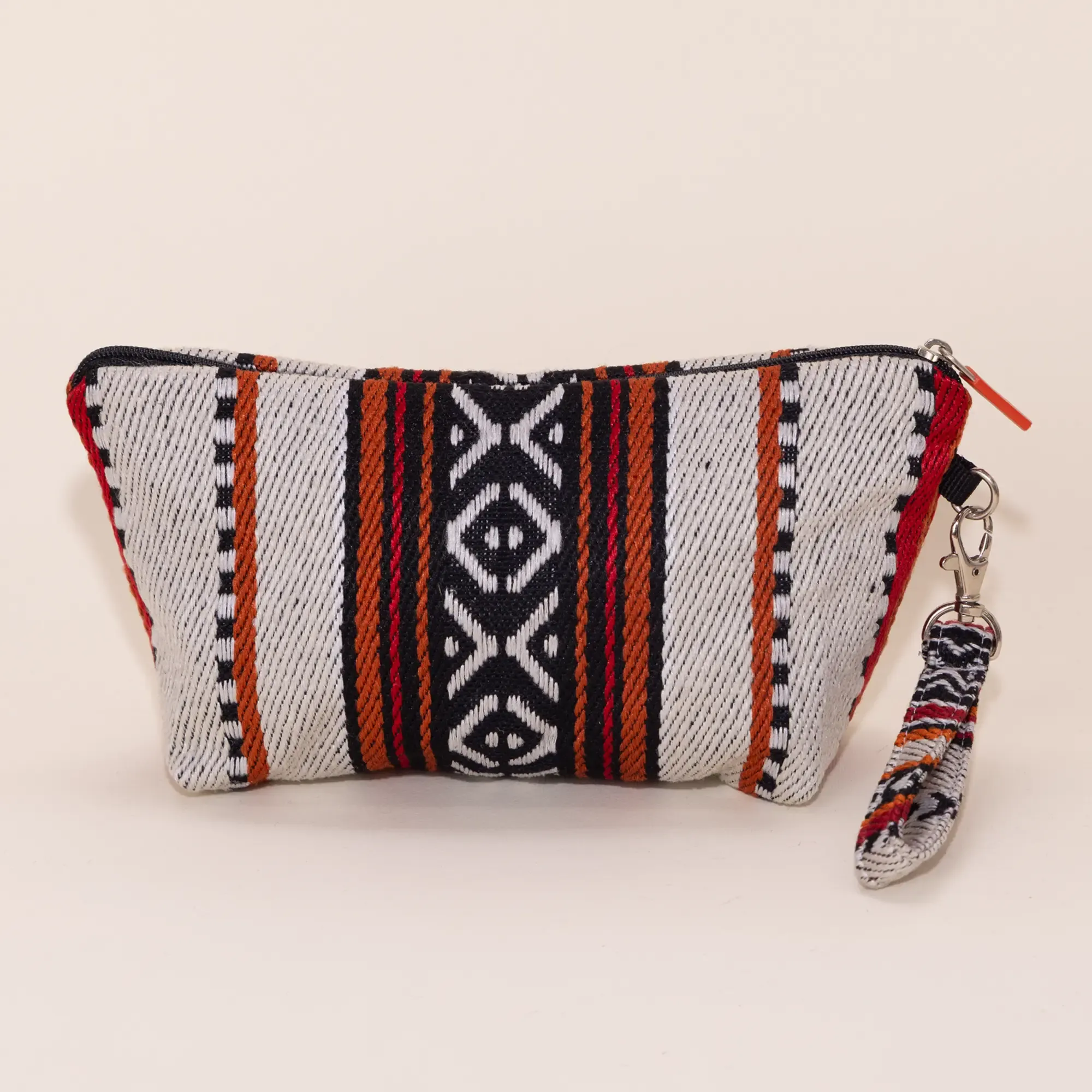 Handmade Cream Sadu Weave Makeup Bag Polyester Medium 25cm