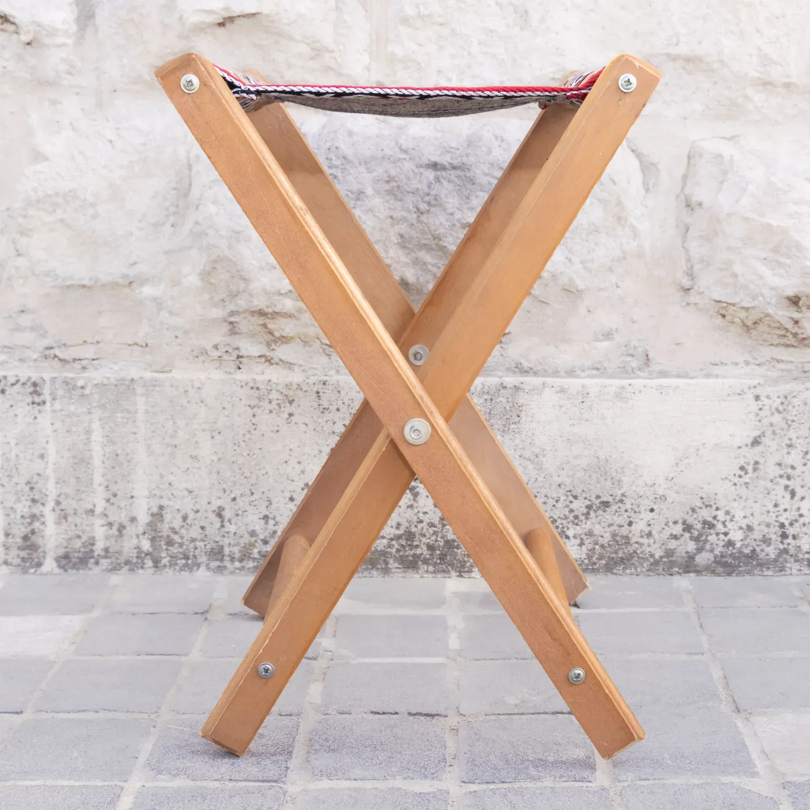 Cherry Wood Bedouin Foldable Carry On Stool Sadu Print Lightweight