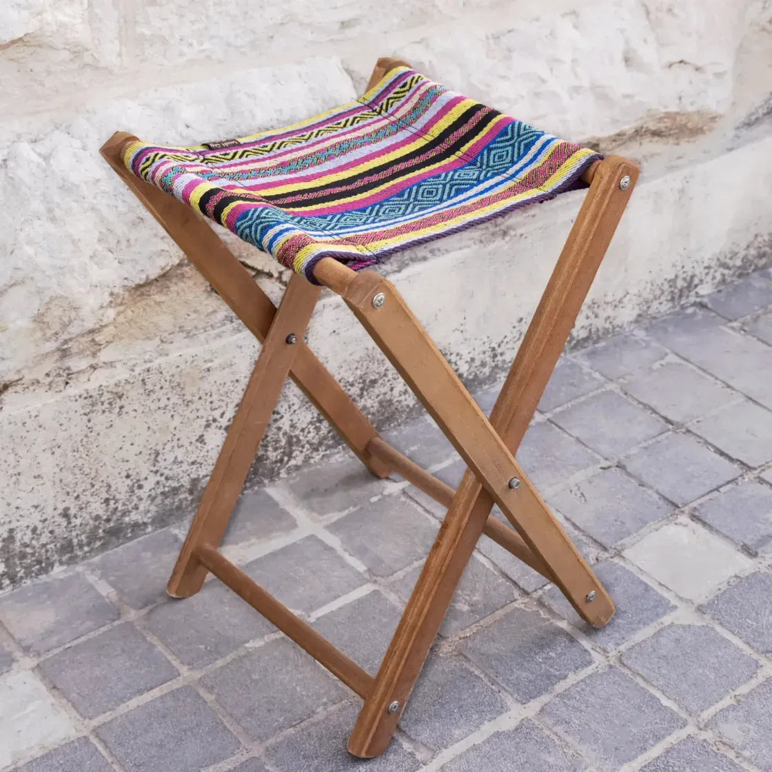 Portable Foldable Bedouin Stool Earth Vine Wood Fabric Lightweight