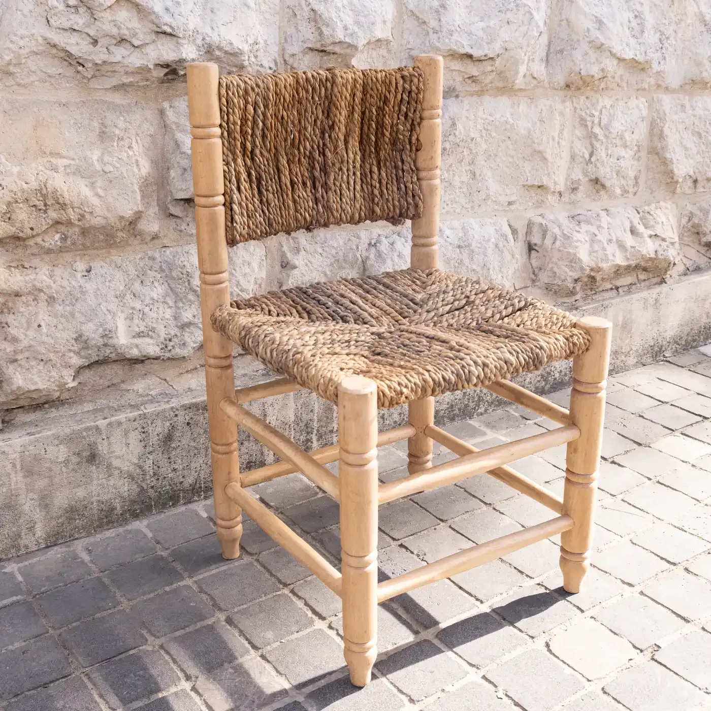 Rustic Beech Halfa Woven Accent Dining Armchair Handcrafted