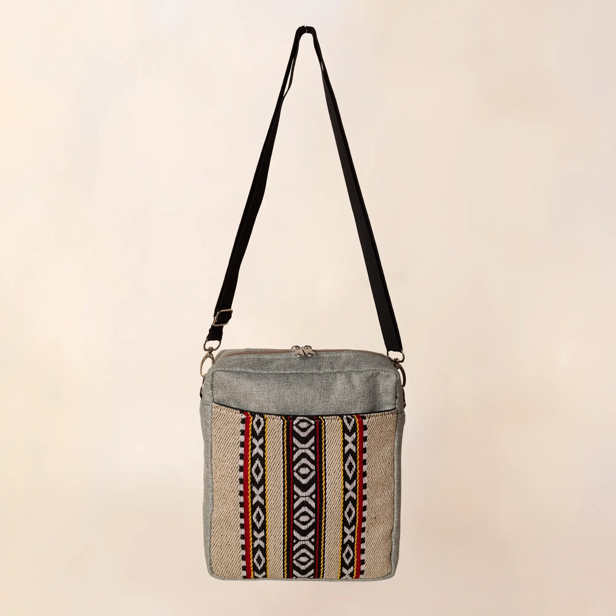 Ivory Dunes Square Cross Bag 25x25 Canvas Handmade Neutral