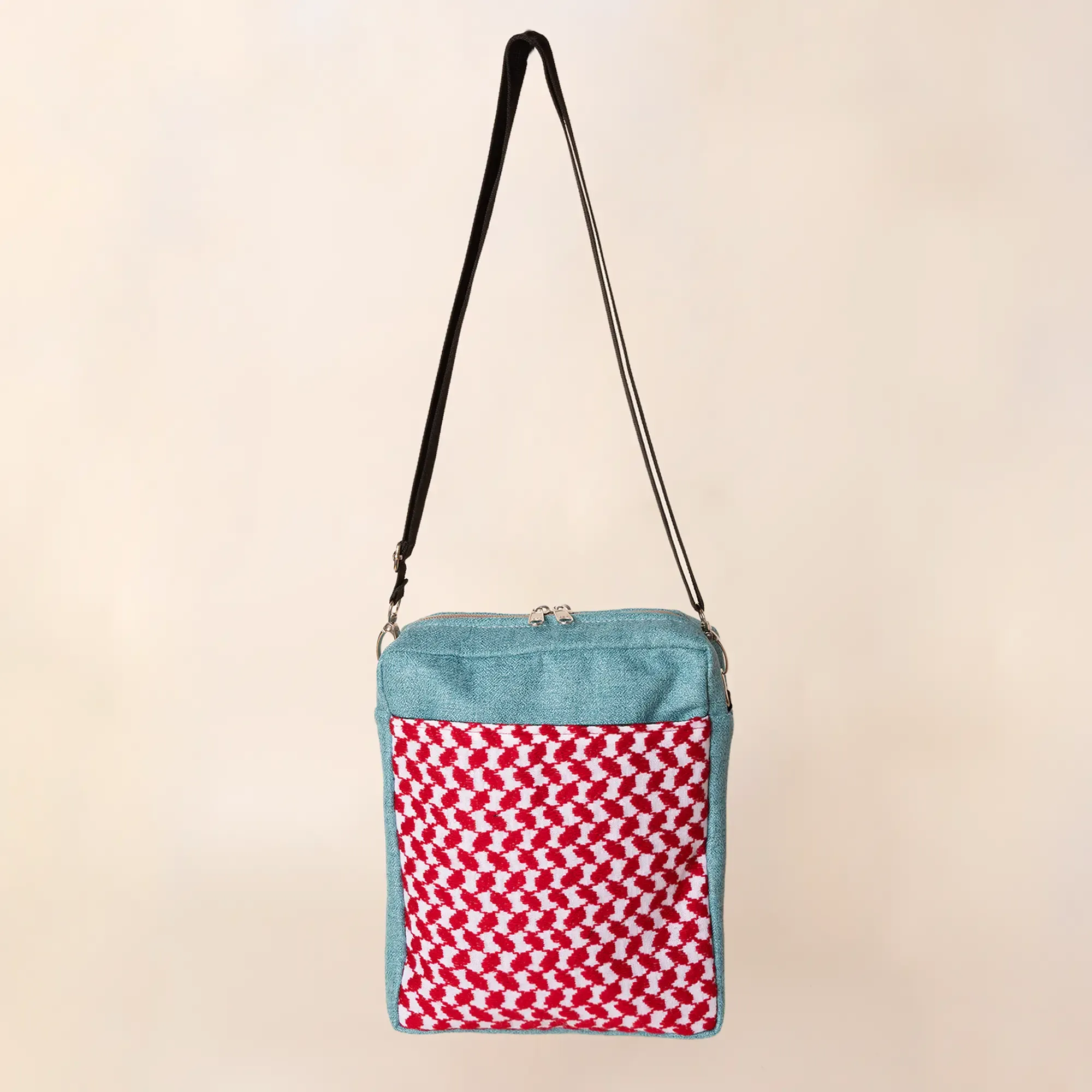 Vibrant Red Keffiyeh Square Cross Bag 25x25 Canvas Handmade