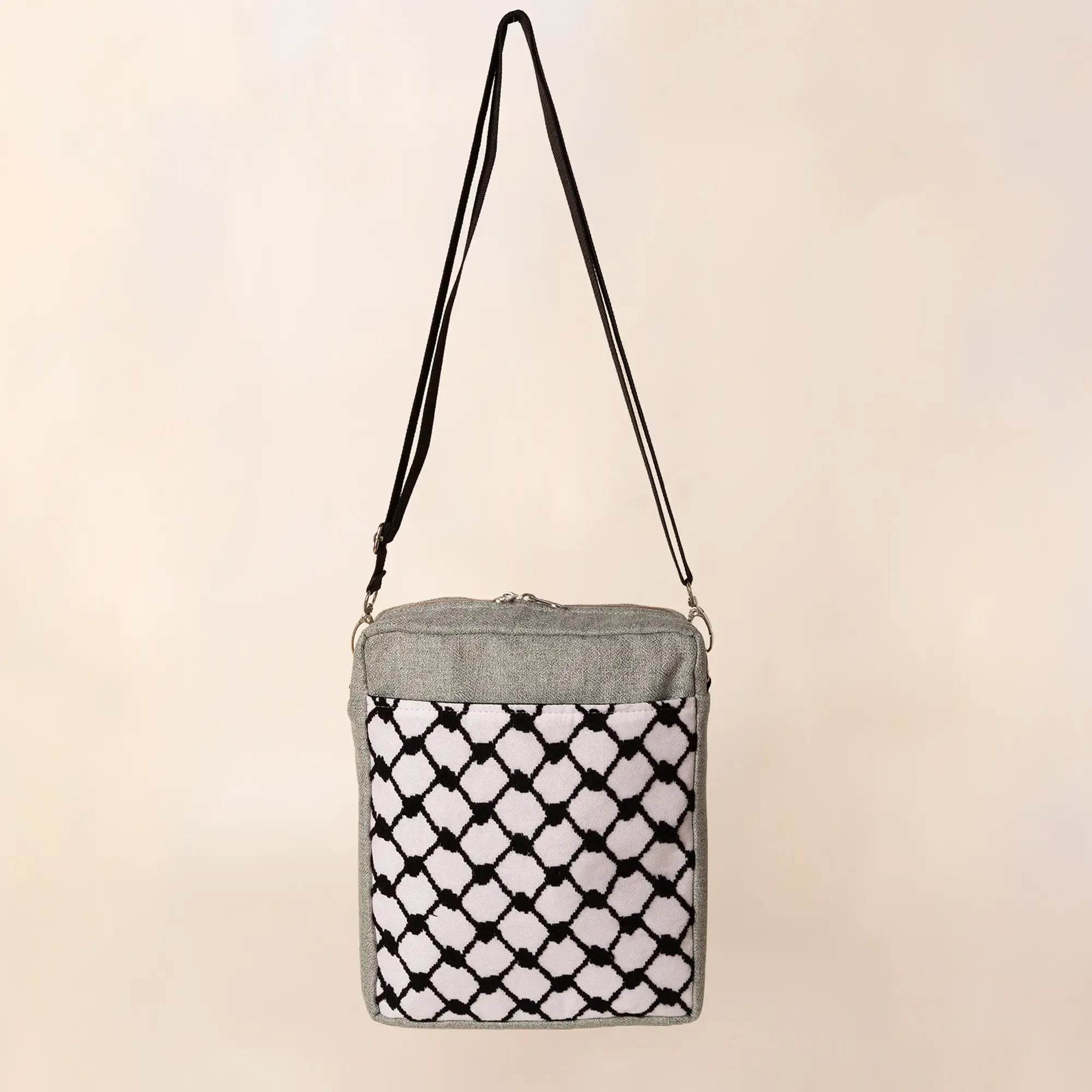Black White Keffiyeh Square Cross Bag 25x25 Canvas Handmade