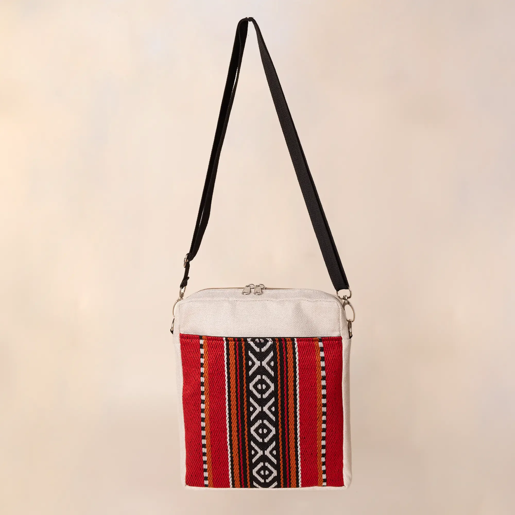 Crimson Festive Square Cross Bag 25x25 Canvas Handmade