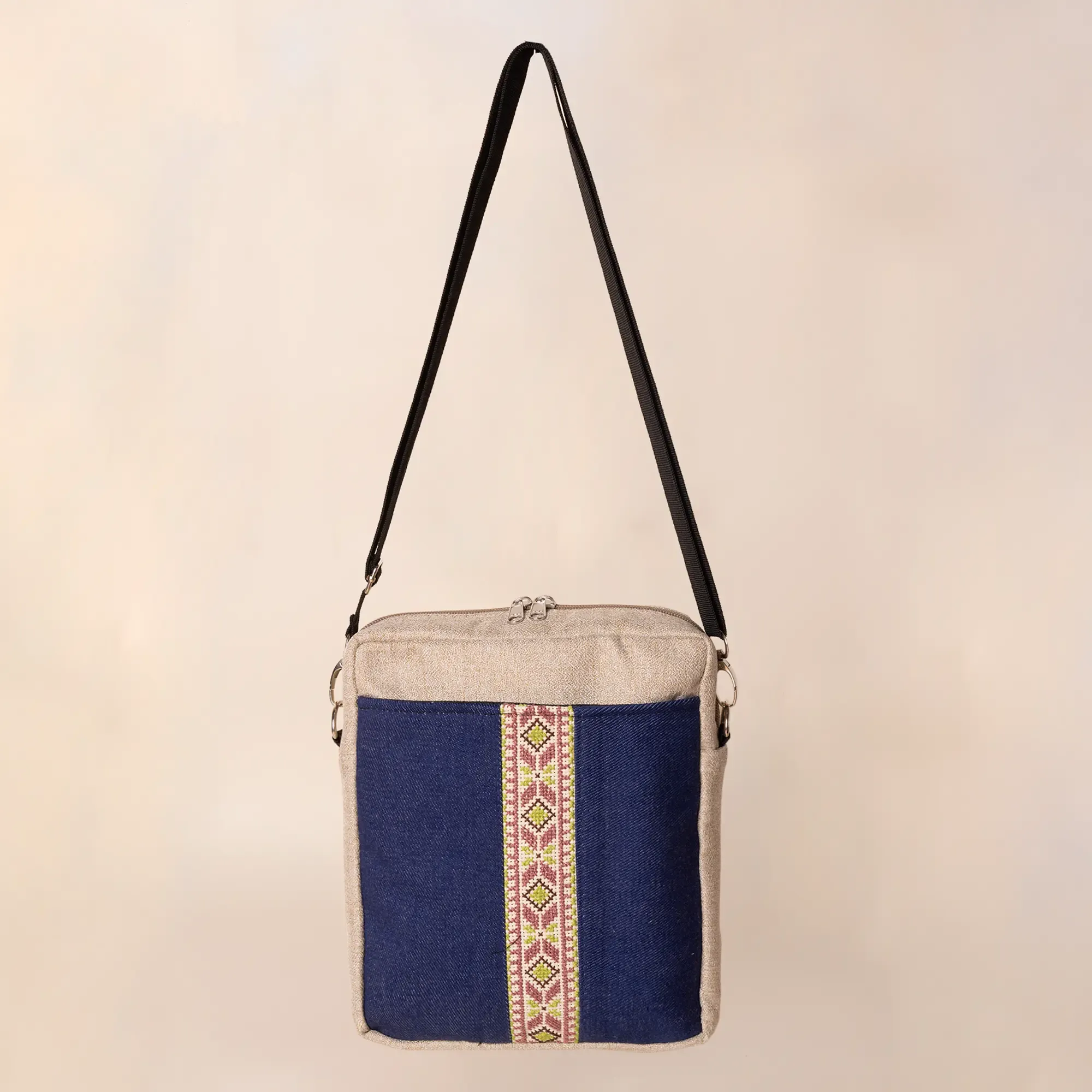Indigo Heritage Embroidered Square Cross Bag 25x25 Handmade