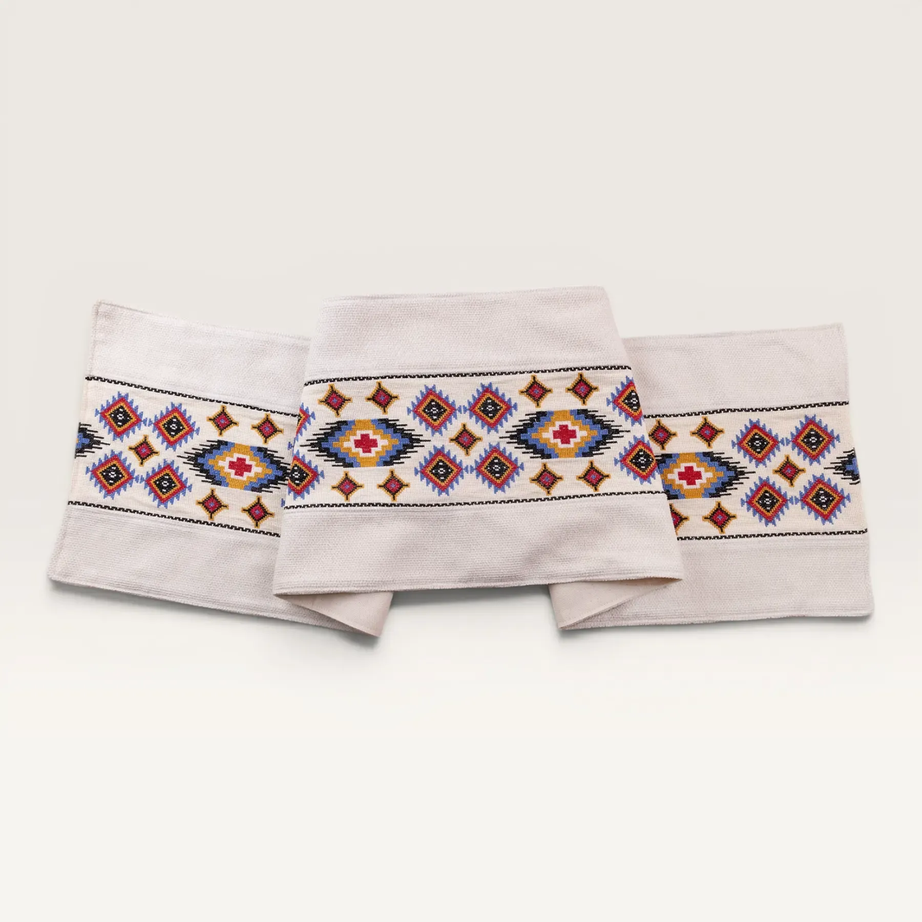 Tribal Geo Heavy Embroidered Linen Table Runner 35x150 cm