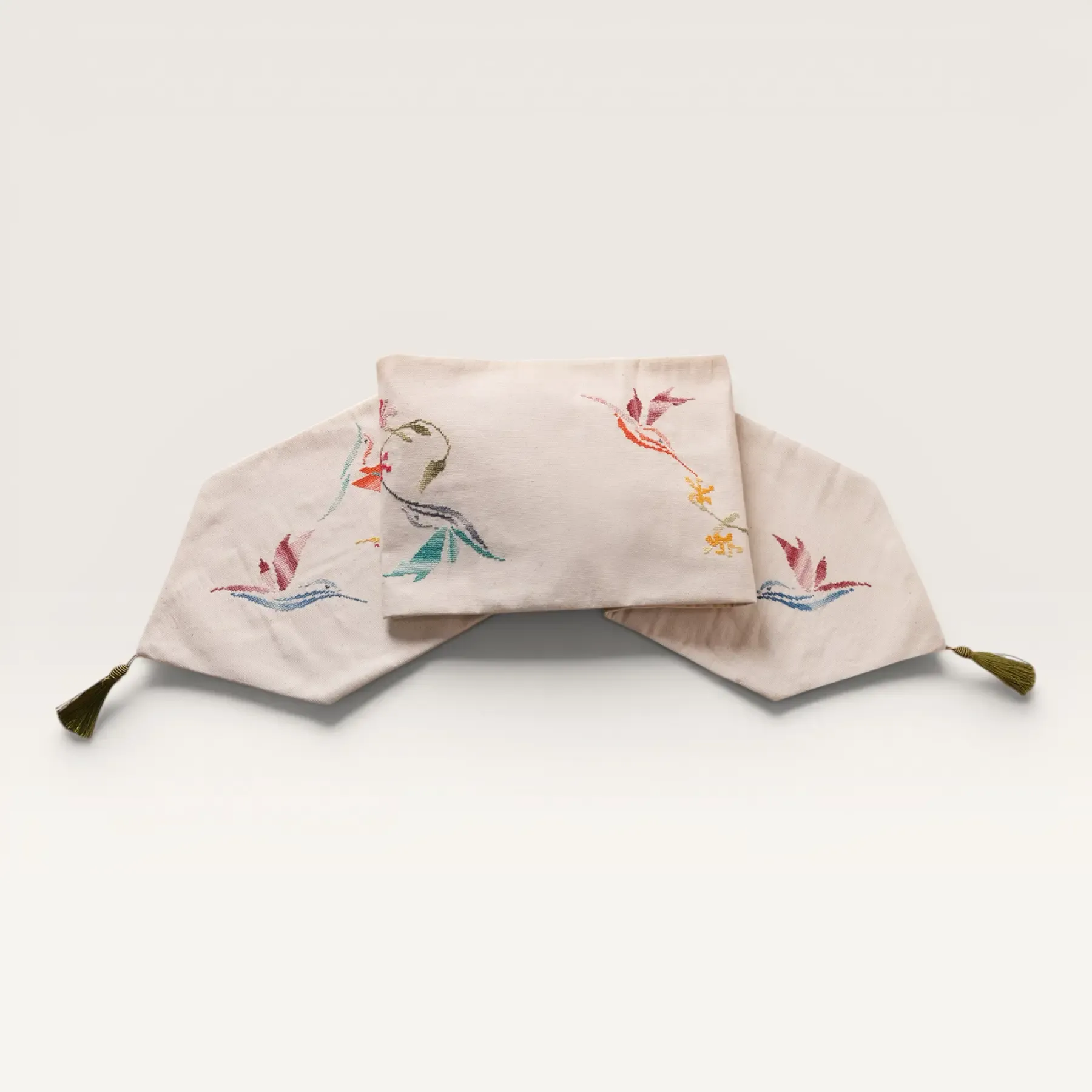 Desert Flora Pastel Embroidered Linen Runner 35x150 cm Handmade