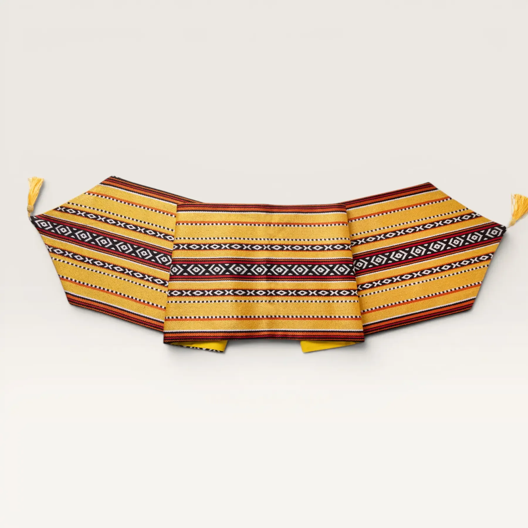 Saffron Fire Geometric Bedouin Table Runner 35x200 Handmade