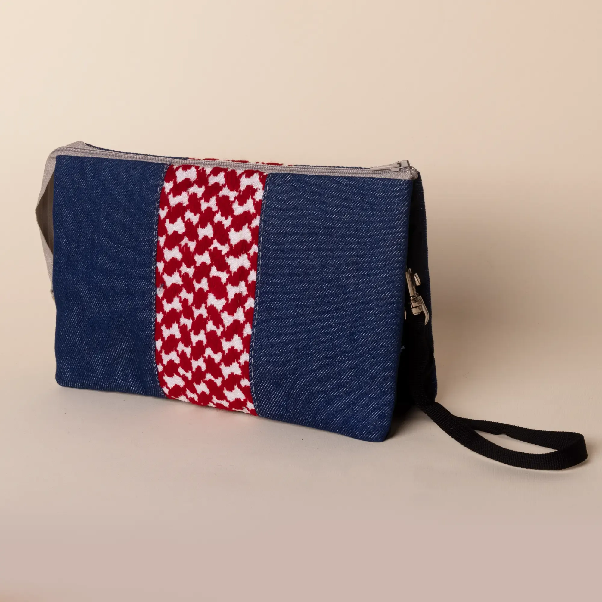 Indigo Crimson Keffiyeh Denim Petra Cross Bag Handmade Multi