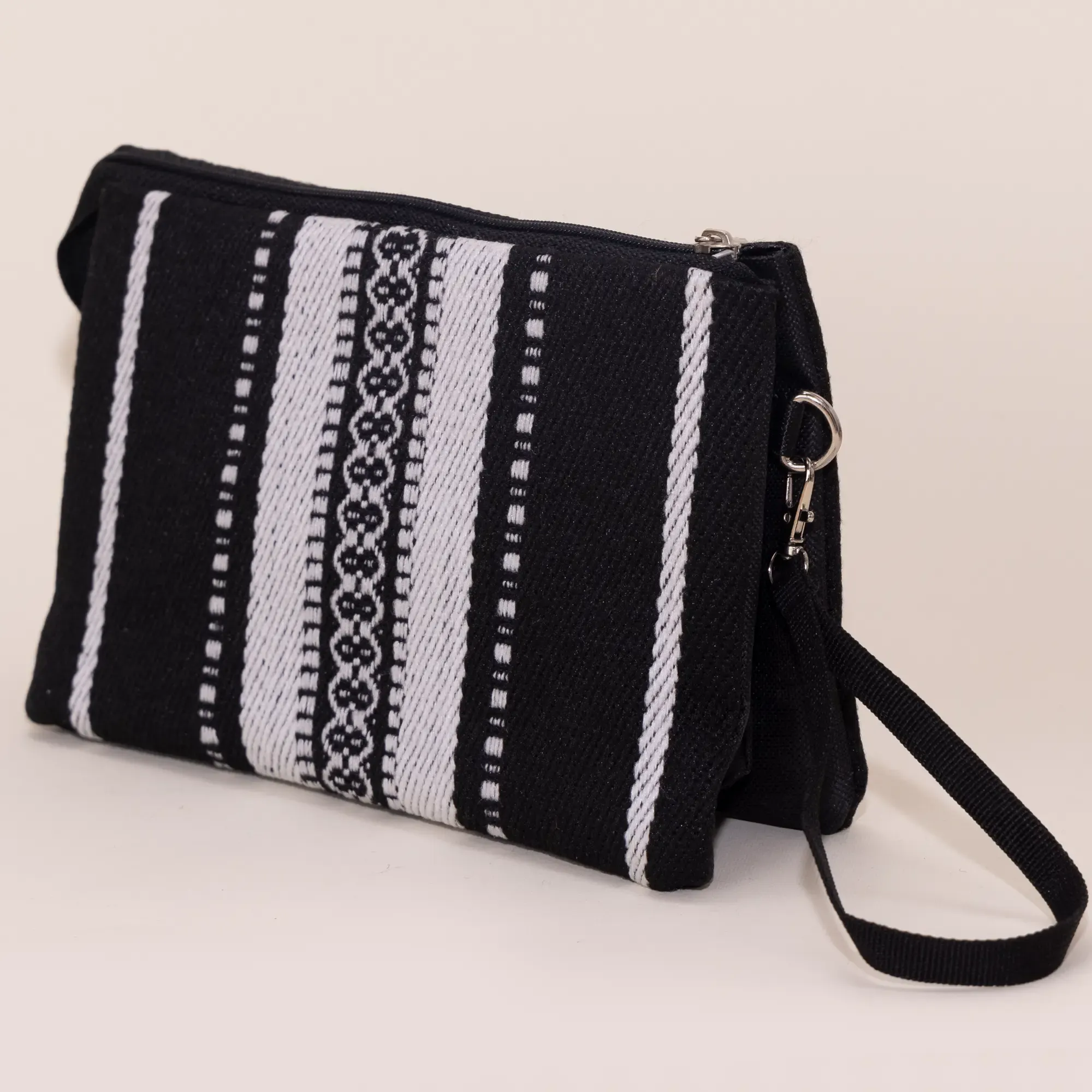 Black Grey Keffiyeh Petra Cross Bag Multi Pocket Denim Handmade