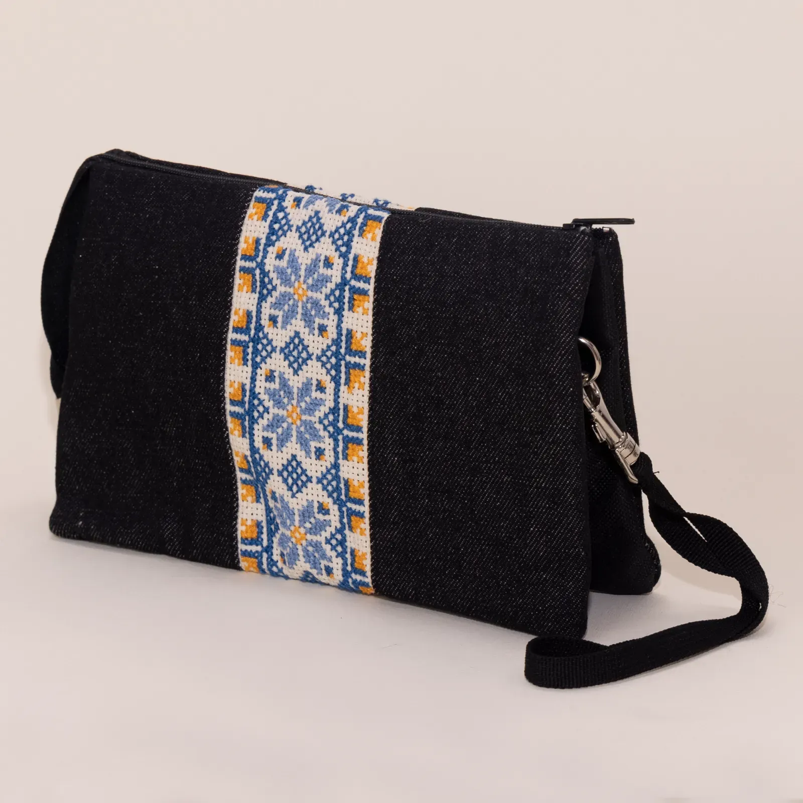 Nox Mosaic Ribbon Embroidered Petra Cross Bag Denim Handmade