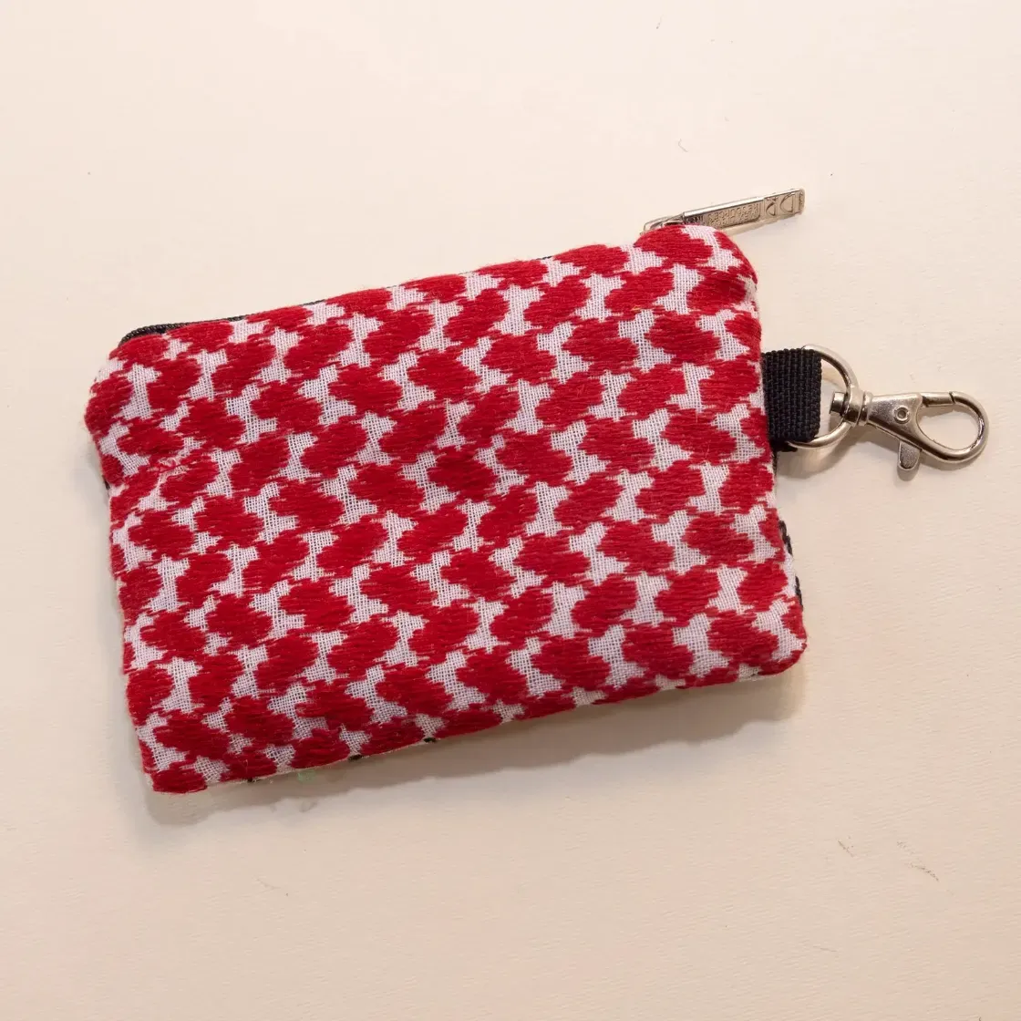 Vibrant Red Zig-Zag Keffiyeh Small Wallet Keychain 13x9 Handmade
